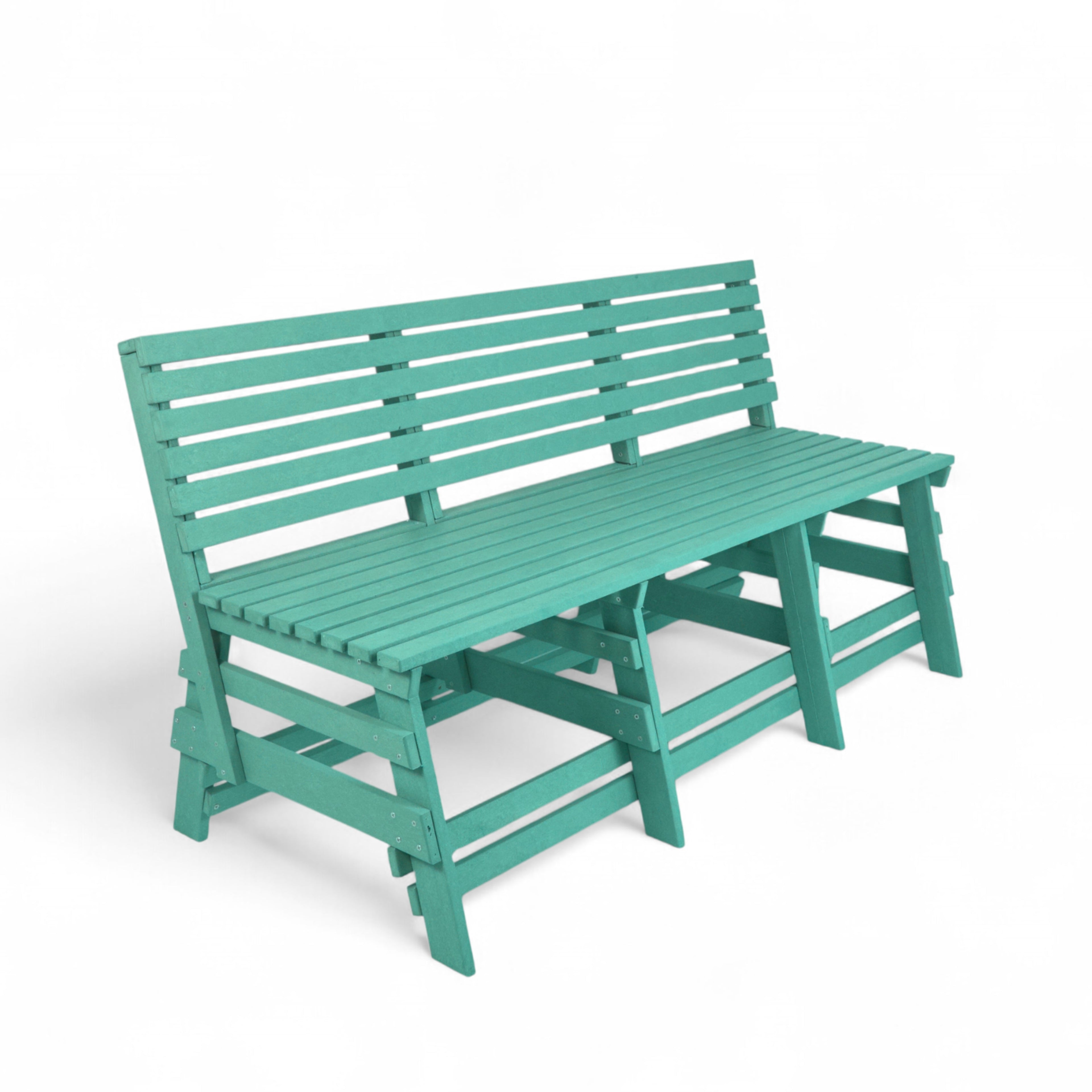 Eco classic 3 seater recycled plastic outdoor bench with backrest in turquoise color