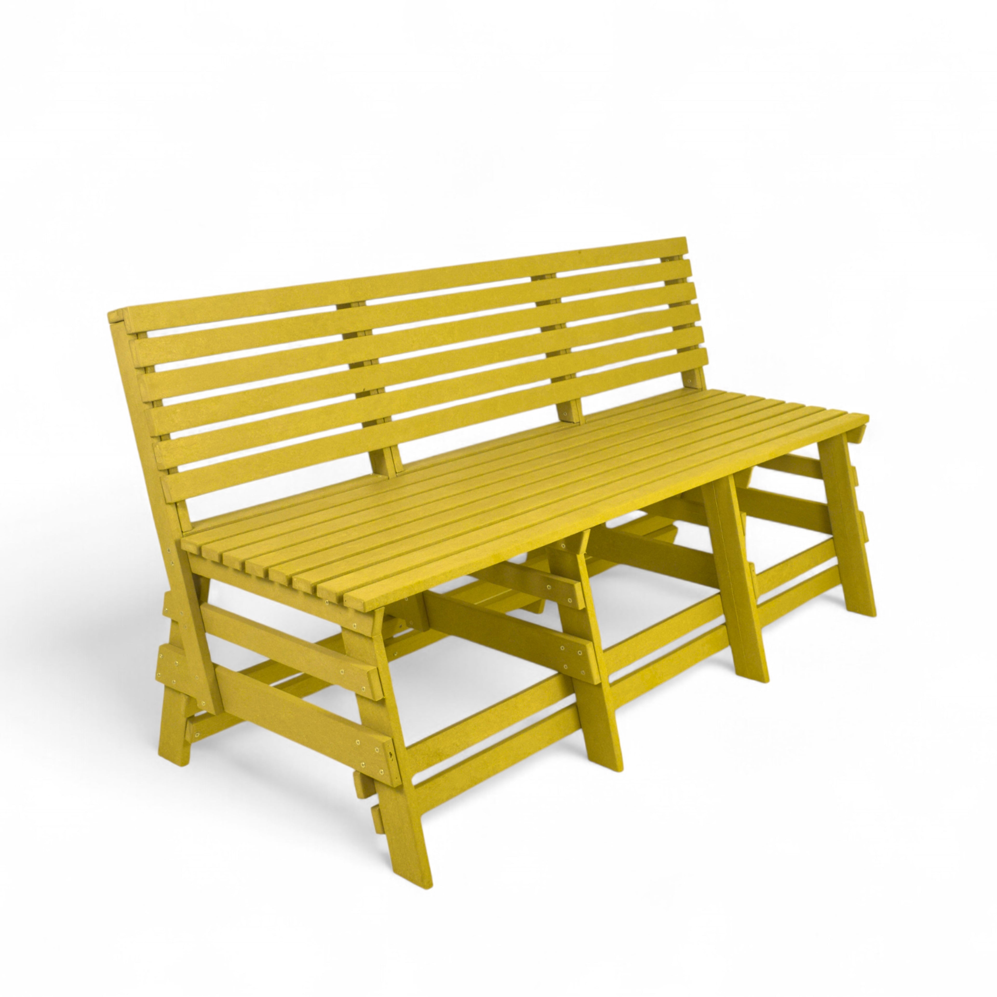 Eco classic 3 seater recycled plastic outdoor bench with backrest in yellow color