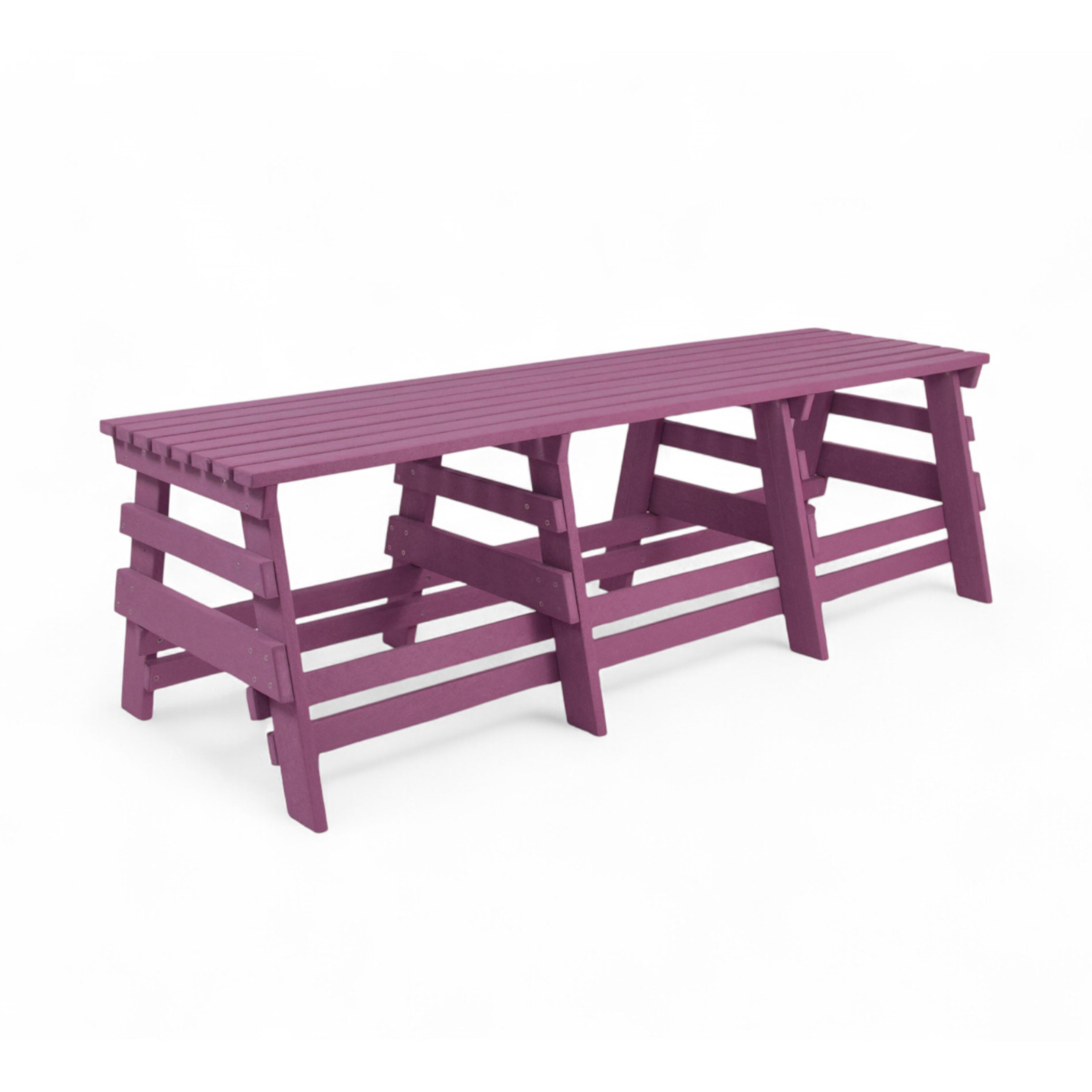 eco classic 3 seater recycled plastic outdoor bench without backrest in burgundy color