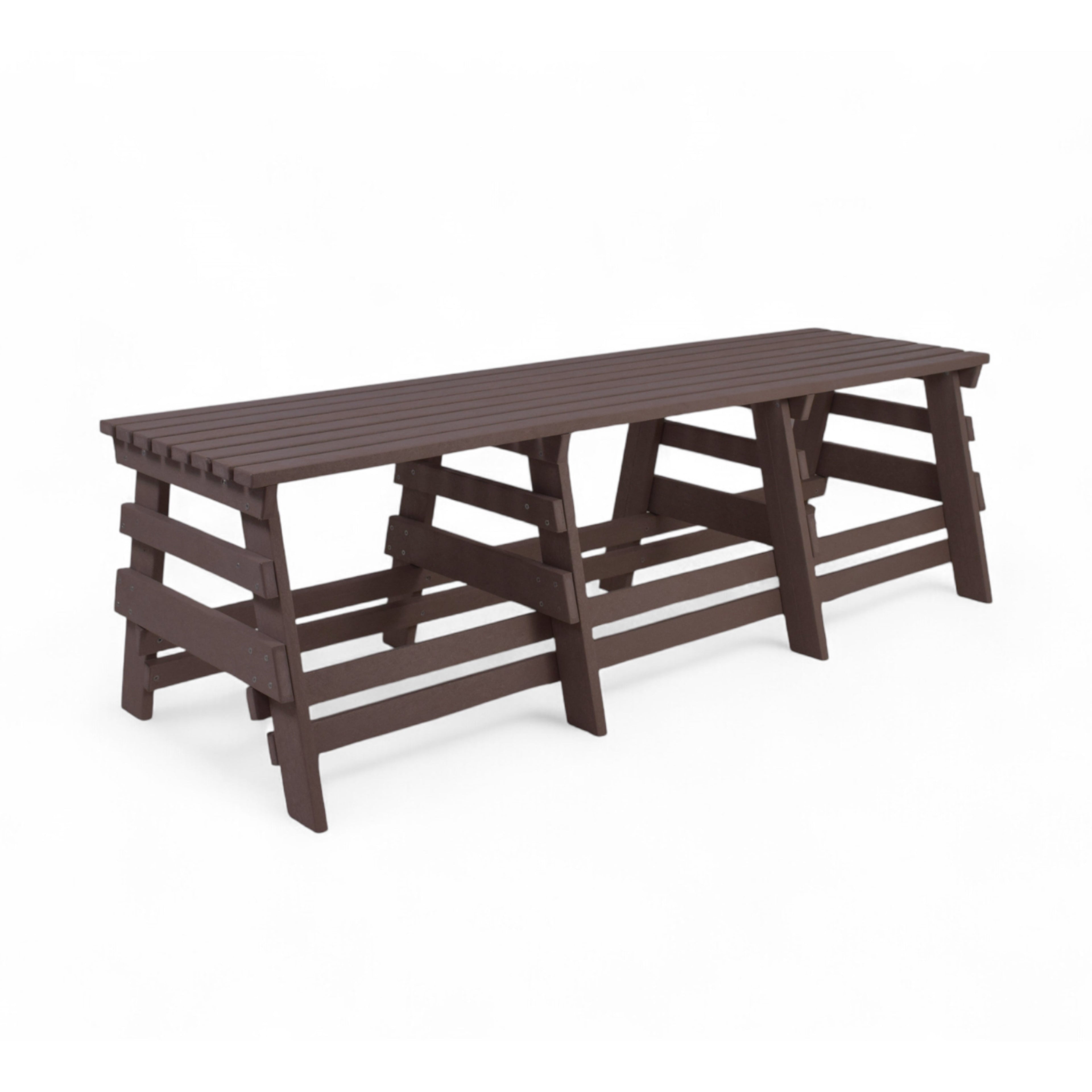 eco classic 3 seater recycled plastic outdoor bench without backrest in taupe brown color