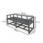 dimension view of eco elite 3 seater outdoor bench made from plastic waste