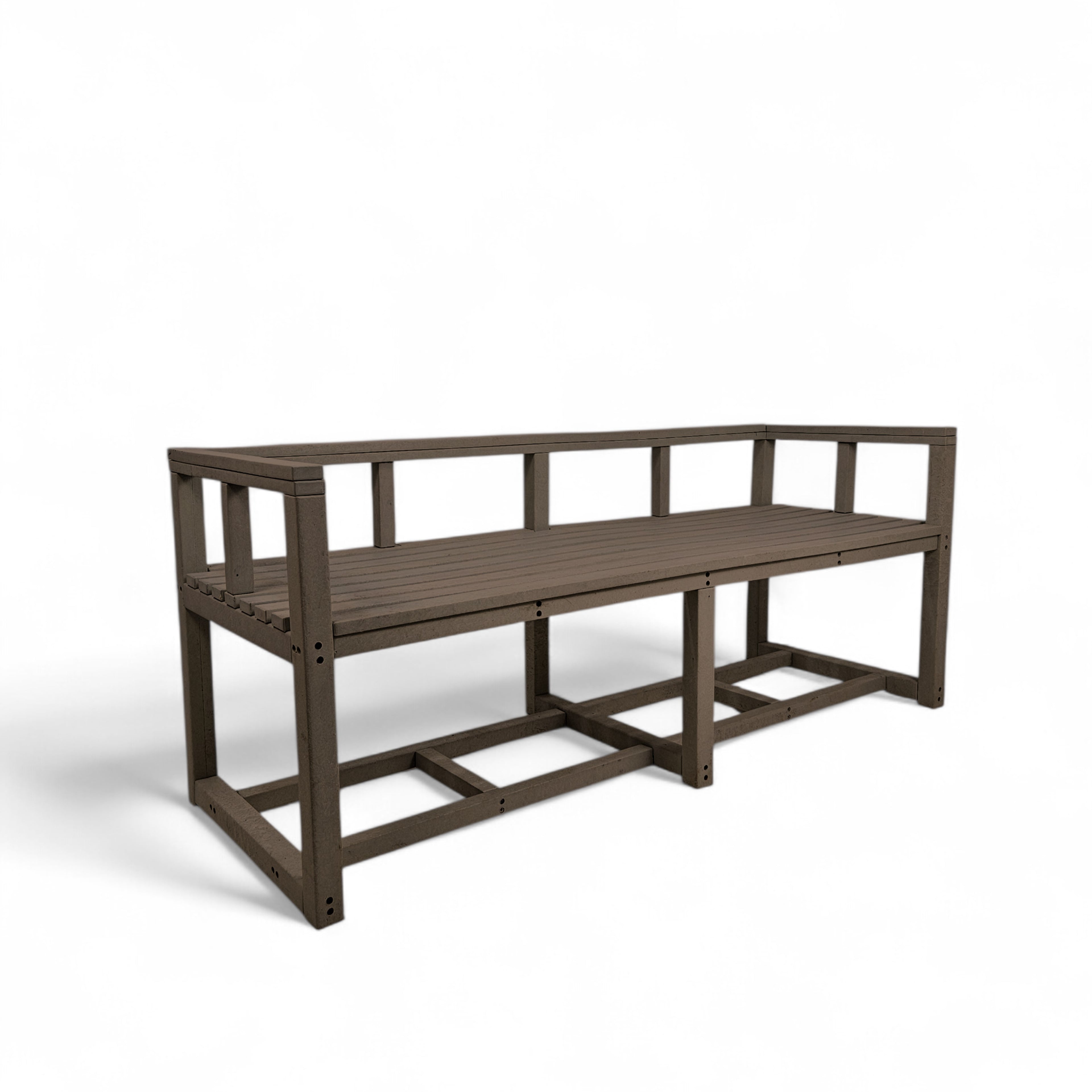 Patio eco elite 3 seater recycled plastic outdoor bench in taupe brown color
