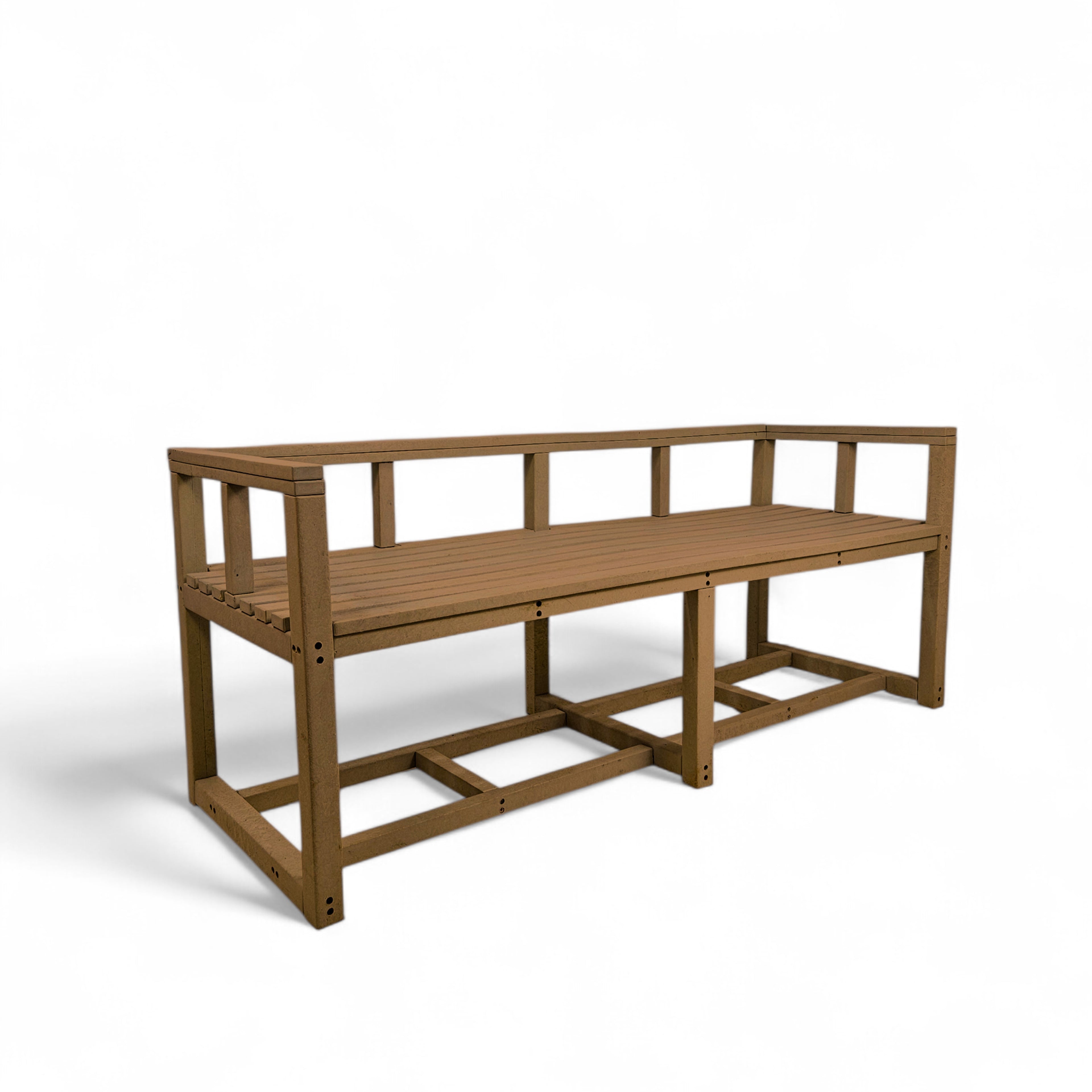 Patio eco elite 3 seater recycled plastic outdoor bench in teak color