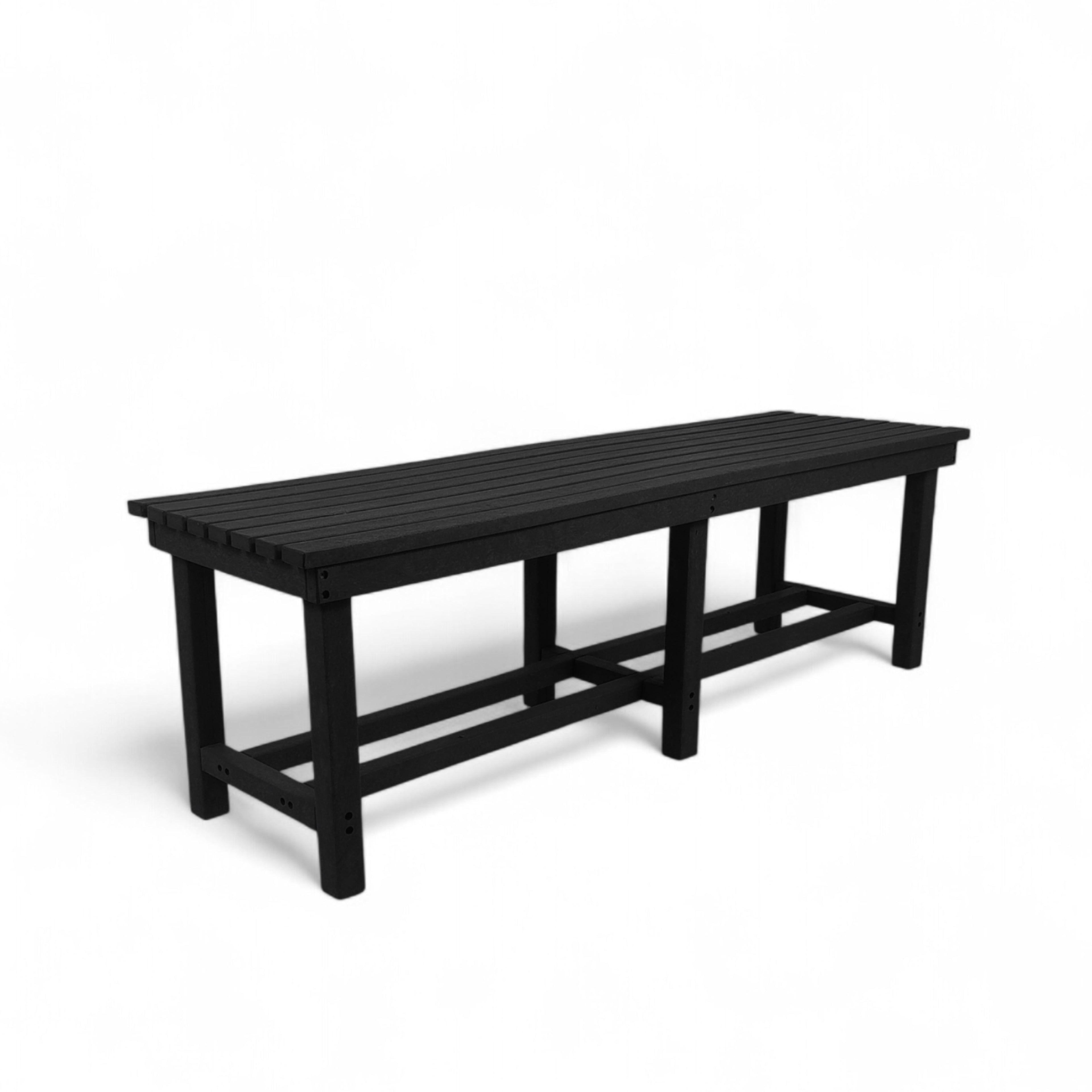 Patio eco farmhouse 3 seater recycled plastic outdoor bench without backrest in black color