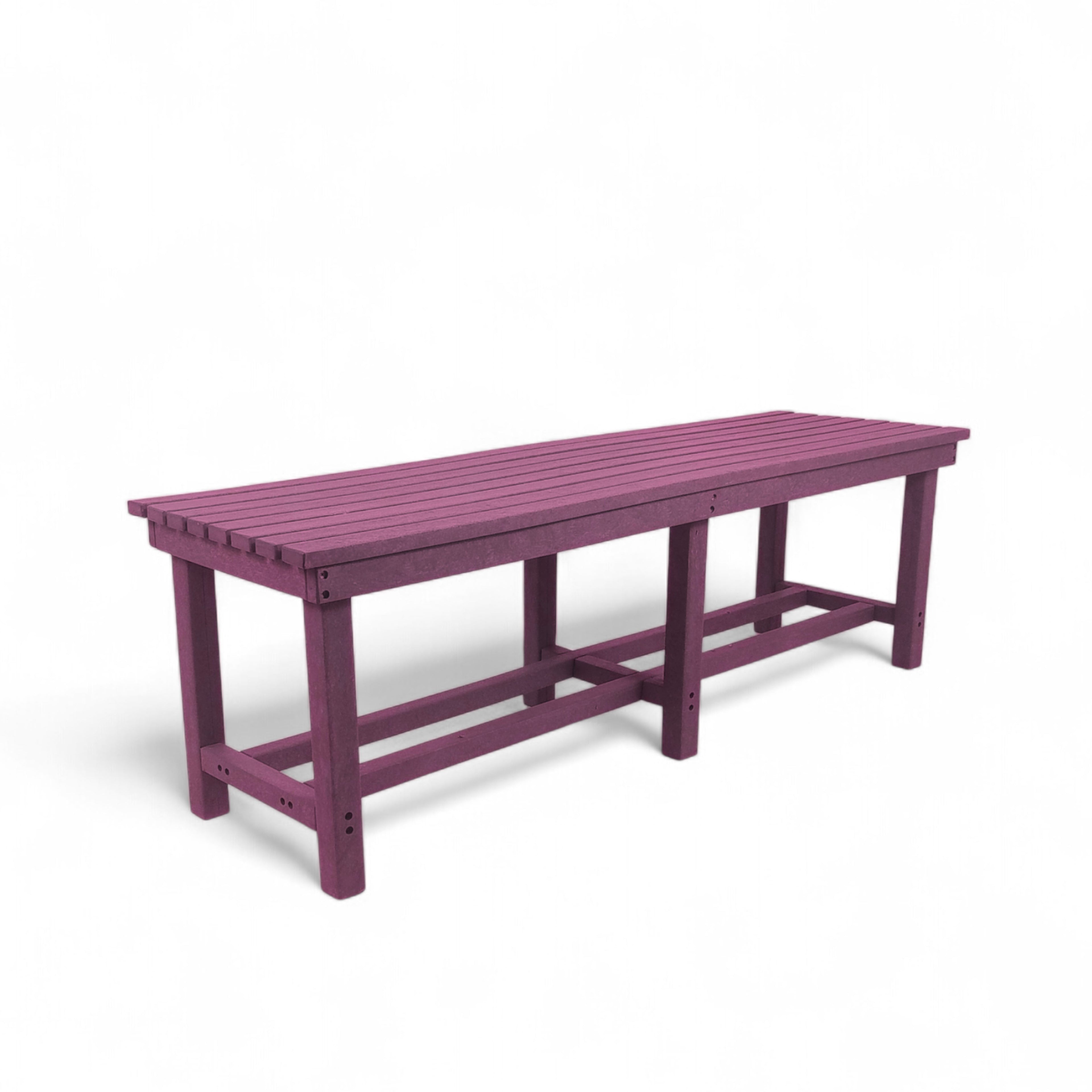Patio eco farmhouse 3 seater recycled plastic outdoor bench without backrest in burgundy color