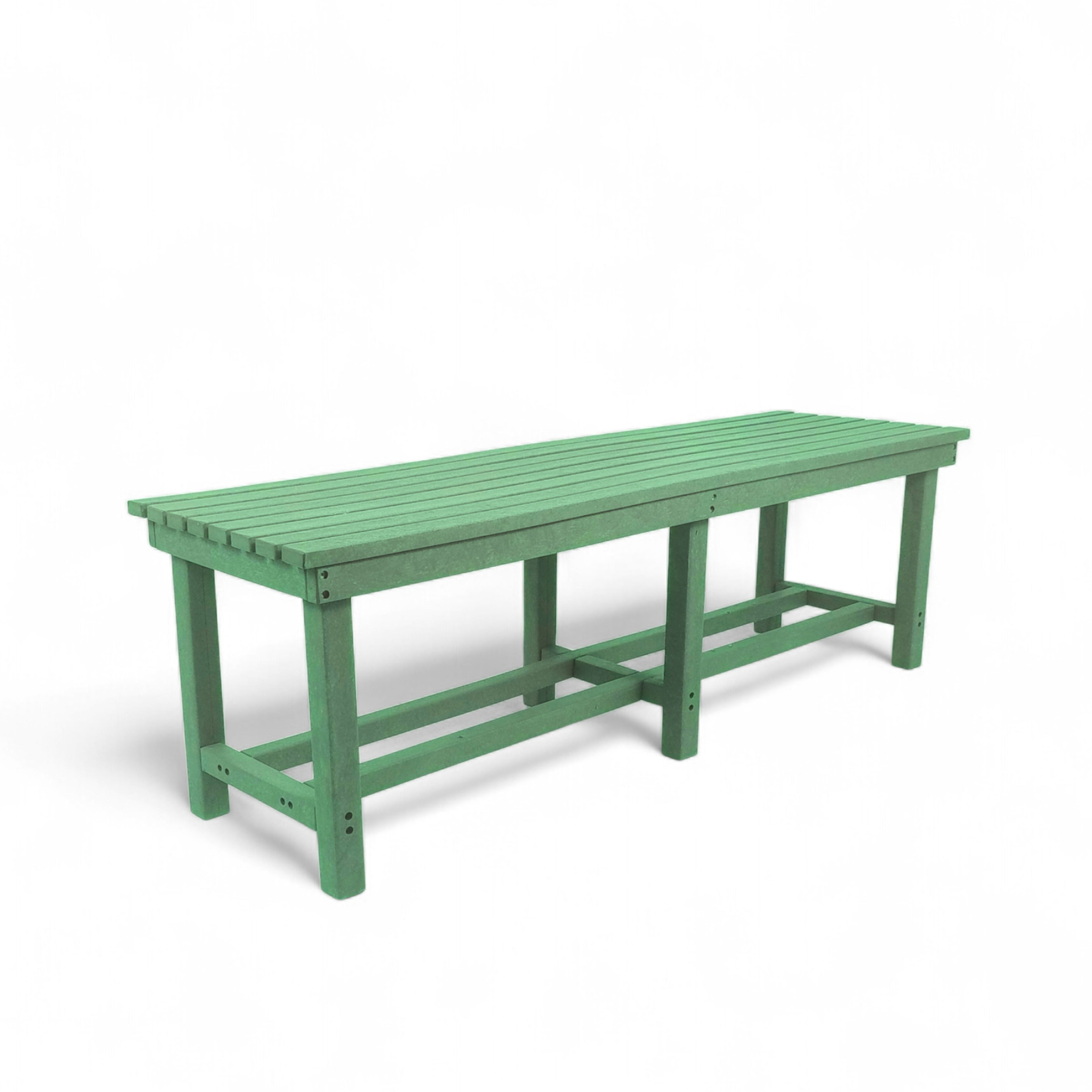 Patio eco farmhouse 3 seater recycled plastic outdoor bench without backrest in green color