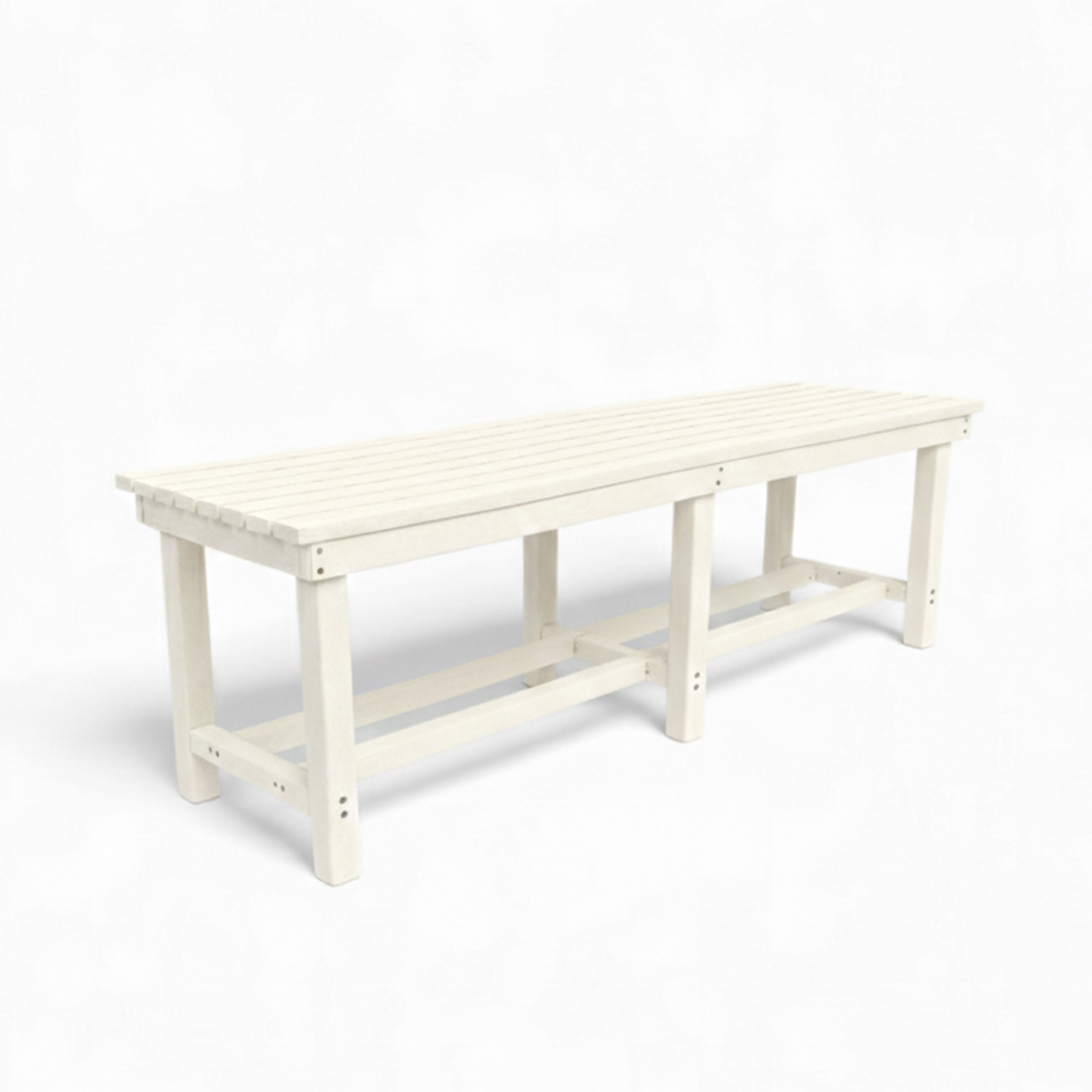 Patio eco farmhouse 3 seater recycled plastic outdoor bench without backrest in ivory color