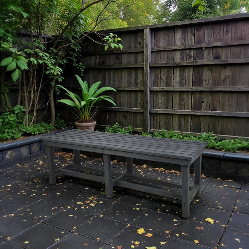 Eco farmhouse 3 seater outdoor bench without backrest made from recycled plastic waste lumber by econiture