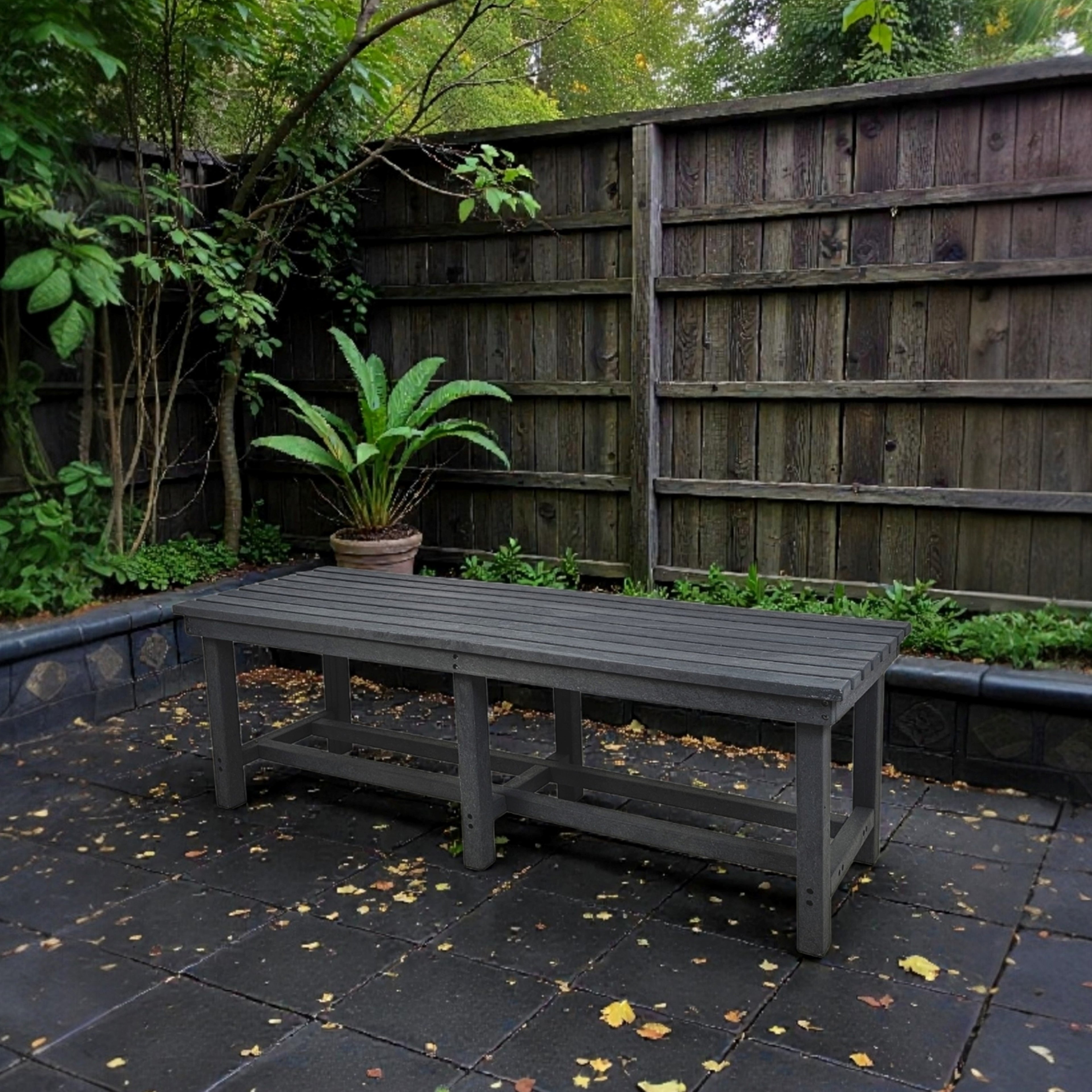 Eco farmhouse 3 seater outdoor bench without backrest made from recycled plastic waste lumber by econiture