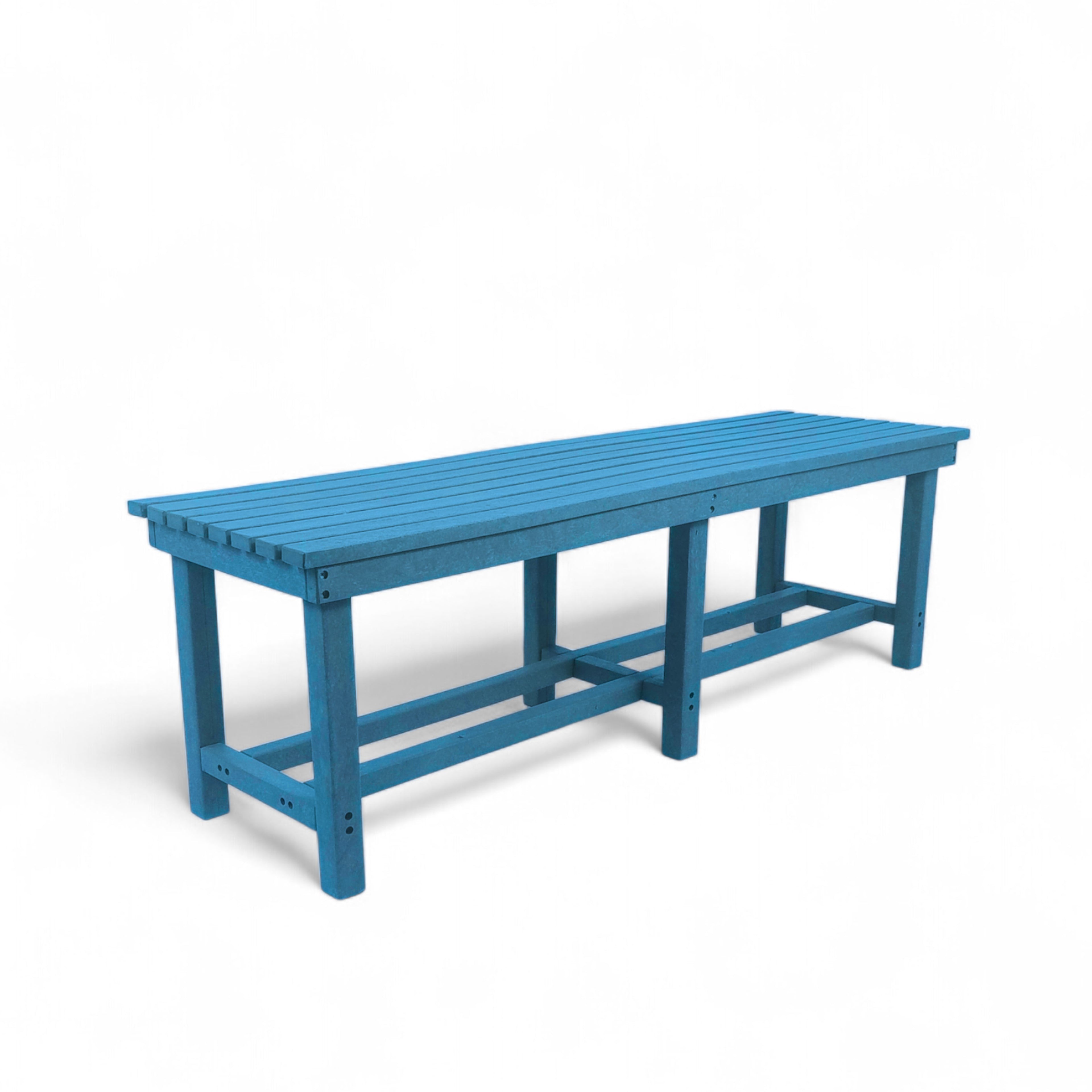 Eco farmhouse 3 seater recycled plastic outdoor bench without backrest in pacific blue color