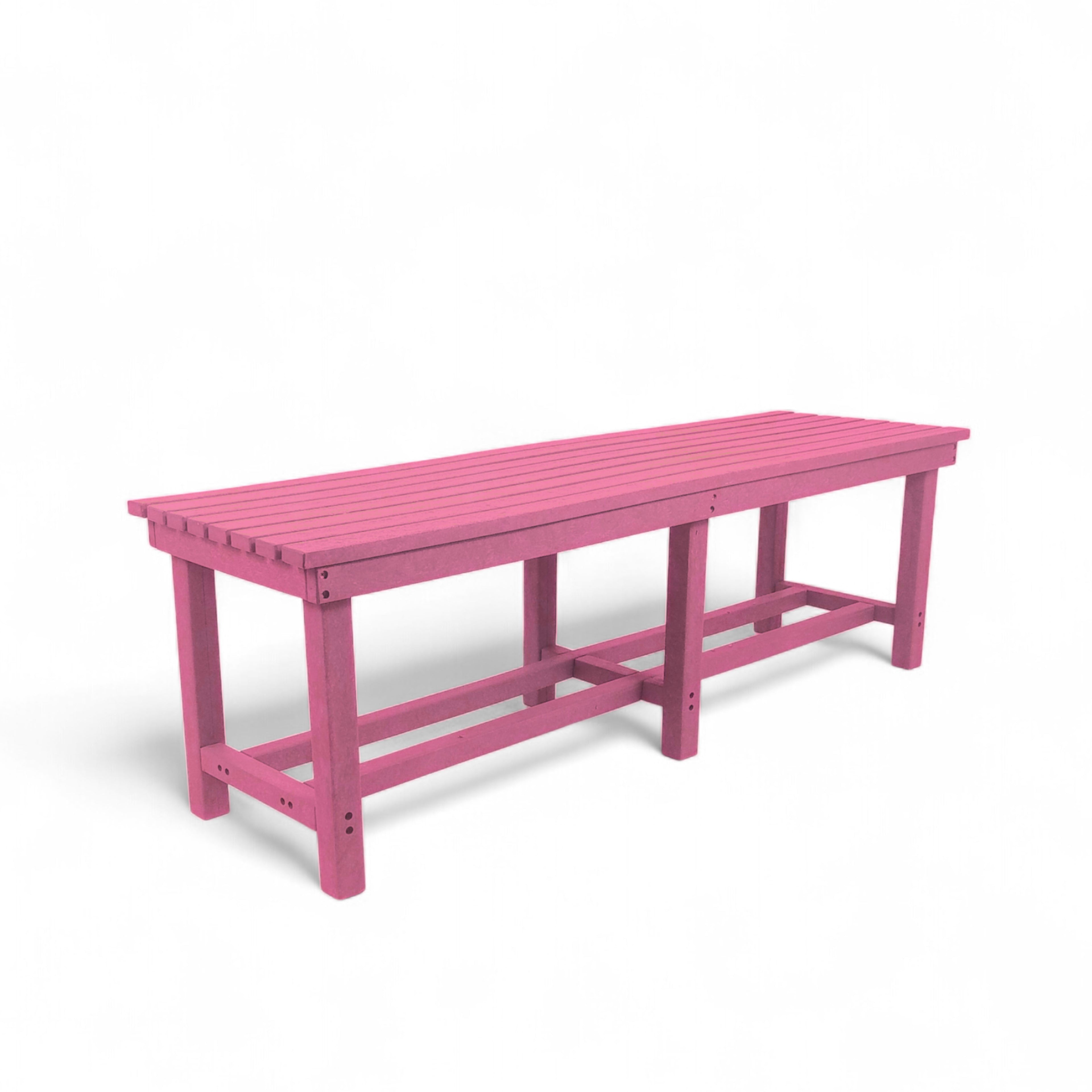 Eco farmhouse 3 seater recycled plastic outdoor bench without backrest in pink color