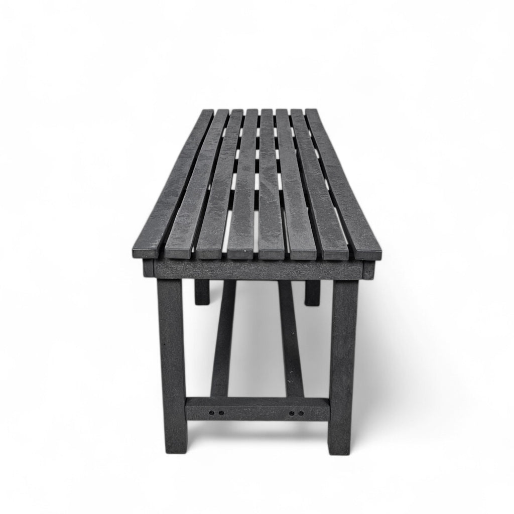 side view of eco farmhouse 3 seater bench without backrest made from plastic waste