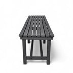 side view of eco farmhouse 3 seater bench without backrest made from plastic waste