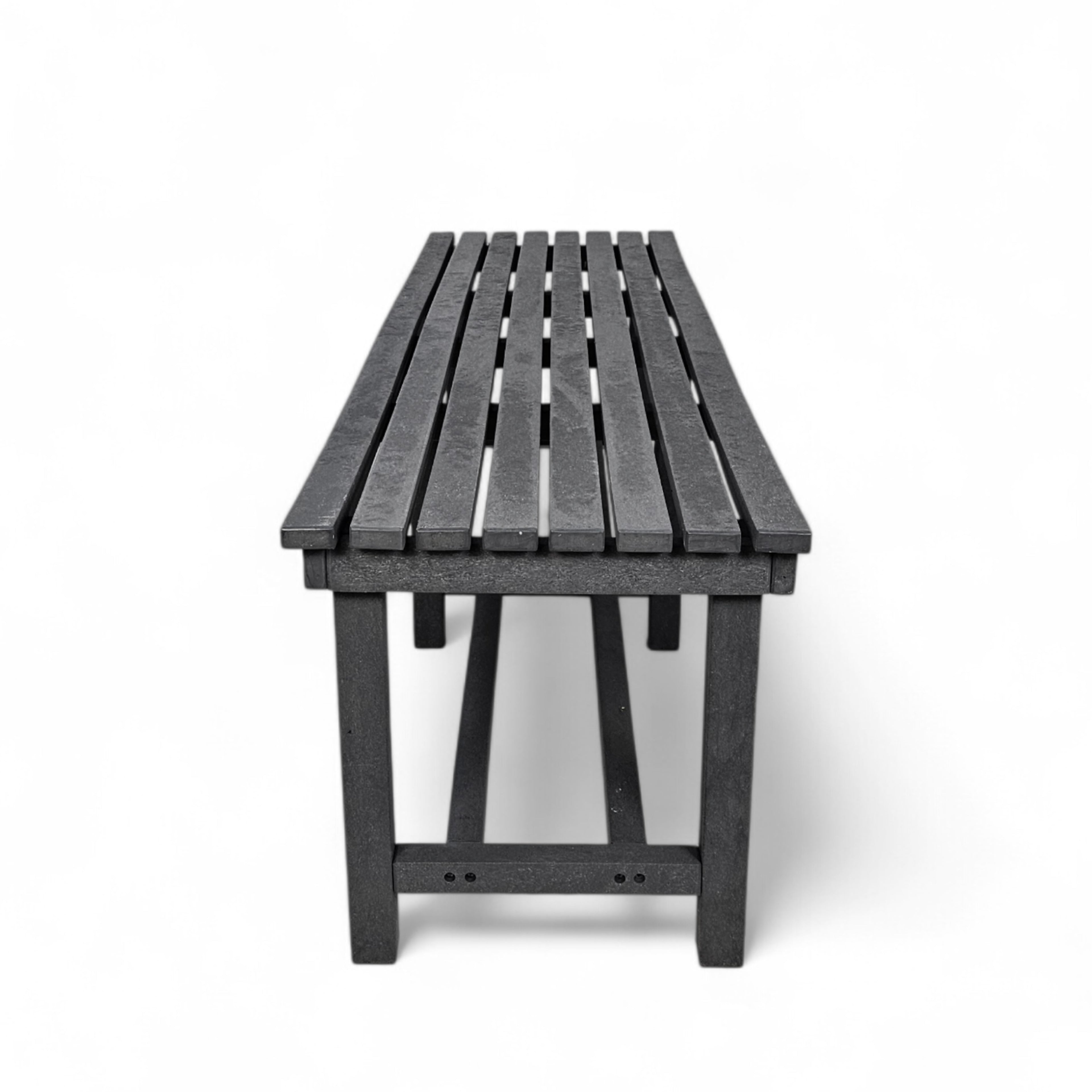 side view of eco farmhouse 3 seater bench without backrest made from plastic waste