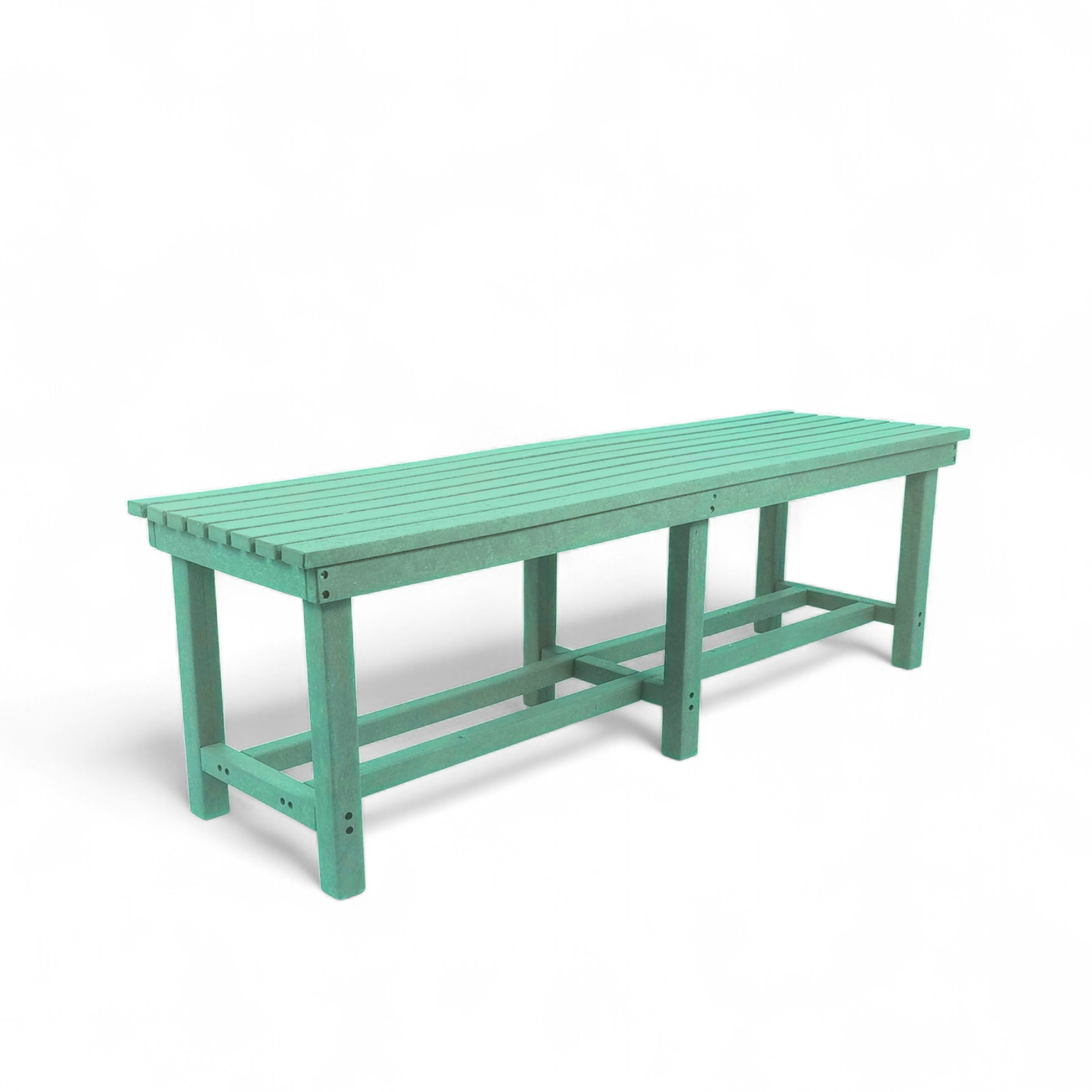 Eco farmhouse 3 seater recycled plastic outdoor bench without backrest in turquoise color