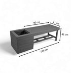 dimension view of eco garden 2 seater outdoor pothole bench made from plastic waste