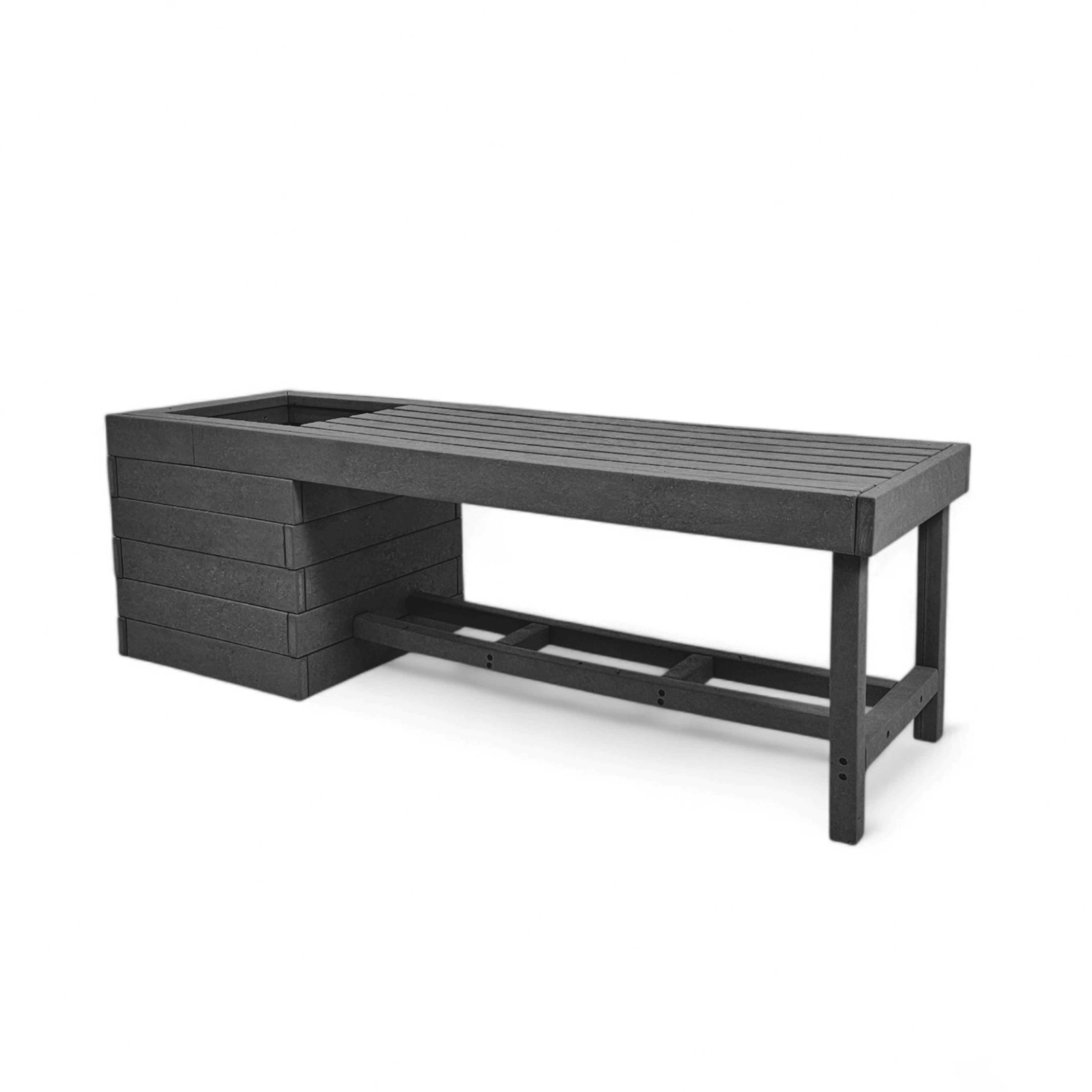 front view of eco garden 2 seater outdoor pothole bench made from plastic waste