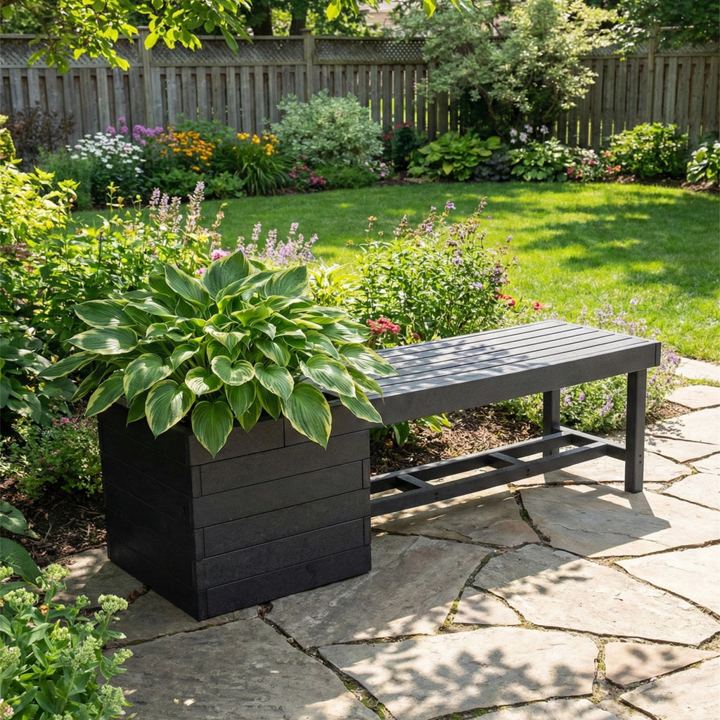 Eco garden 2 seater pothole outdoor bench made from recycled plastic waste by econiture