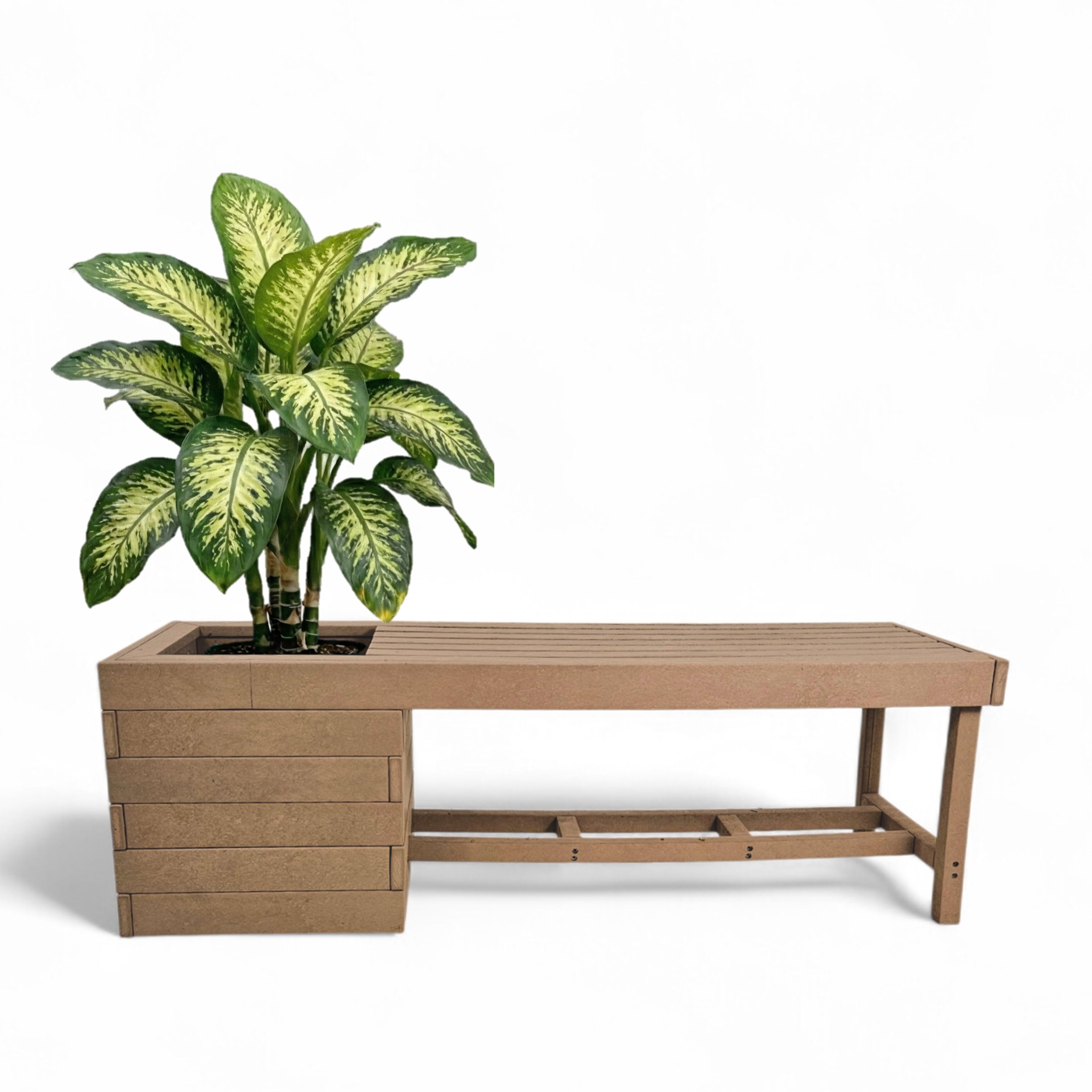 eco garden 2 seater recycled plastic outdoor pothole bench in teak color
