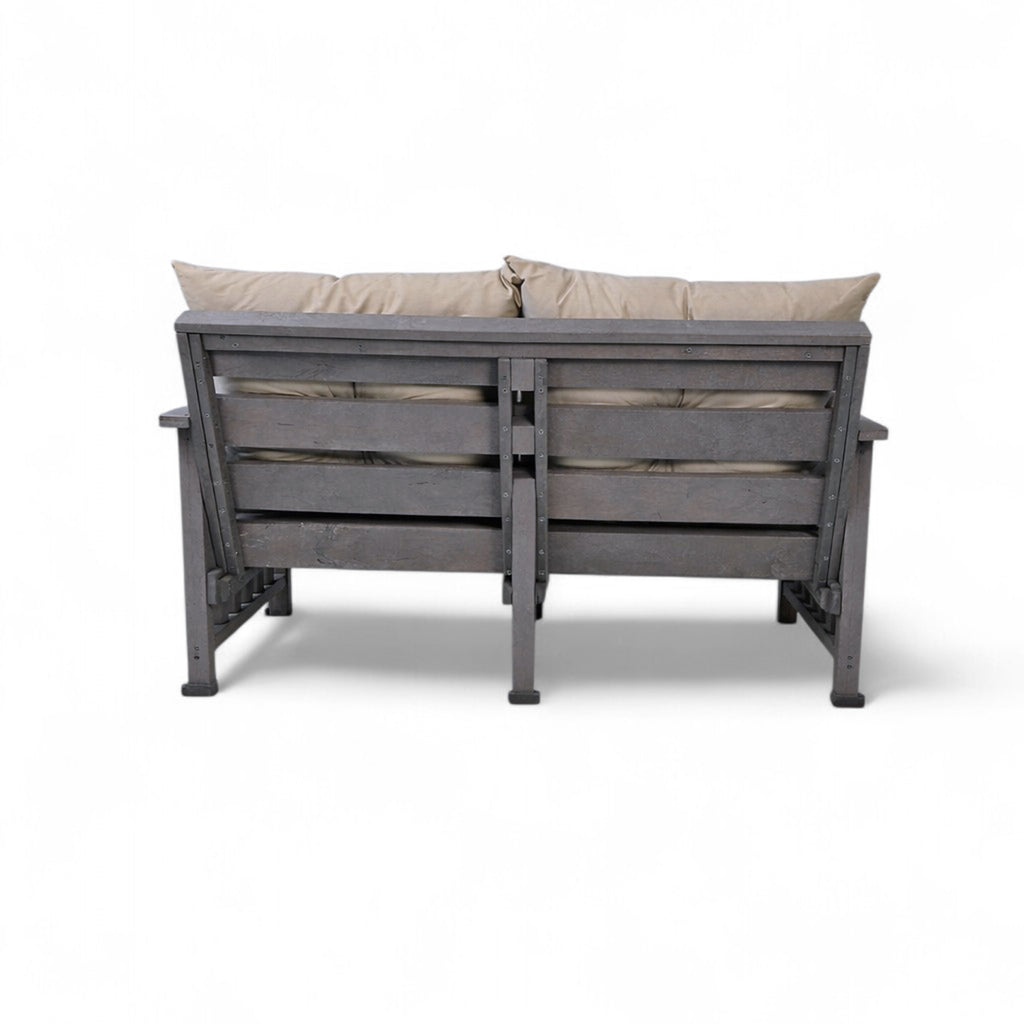 Back view of eco lounge outdoor 2 seater deep seating sofa with cushions made from recycled plastic