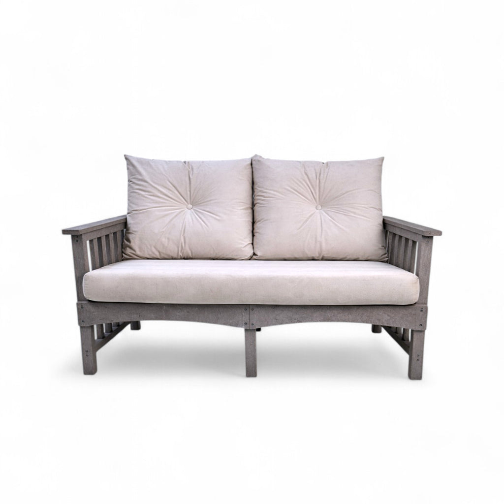 front view of eco lounge outdoor 2 seater deep seating sofa with cushions made from recycled plastic