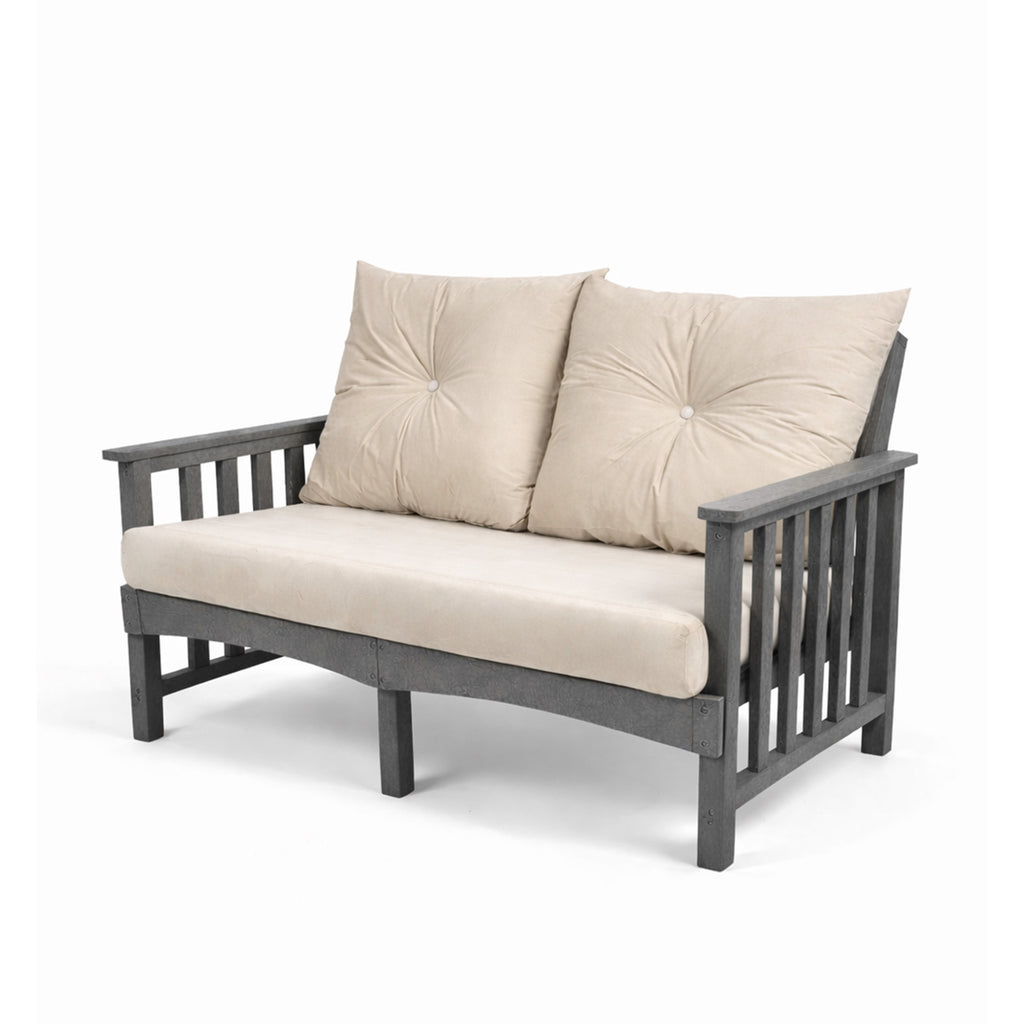 eco lounge 2 seater recycled plastic outdoor deep seating sofa with cushion in grey color for patio and outdoor spaces