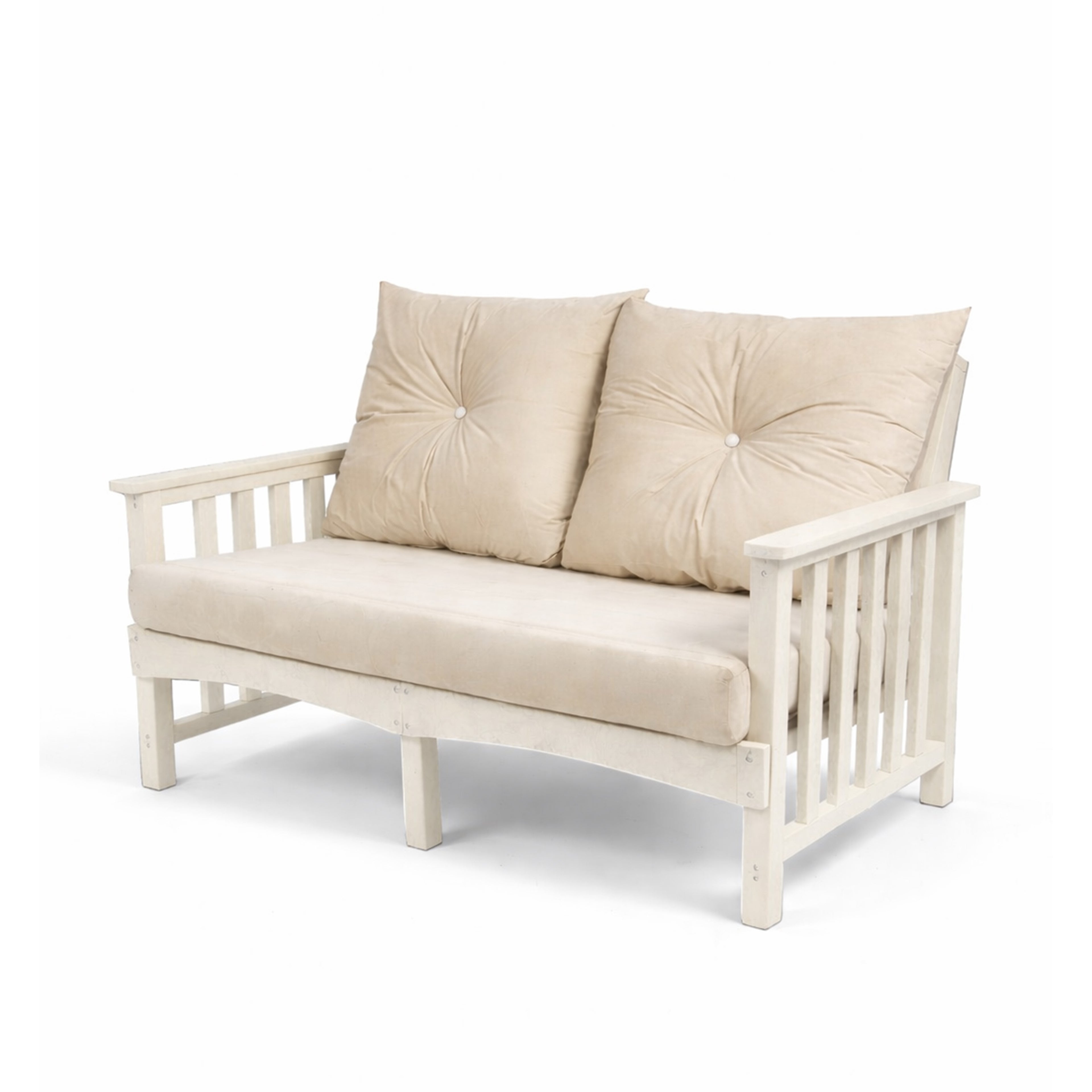 eco lounge 2 seater recycled plastic outdoor deep seating sofa with cushion in ivory color for patio and outdoor spaces