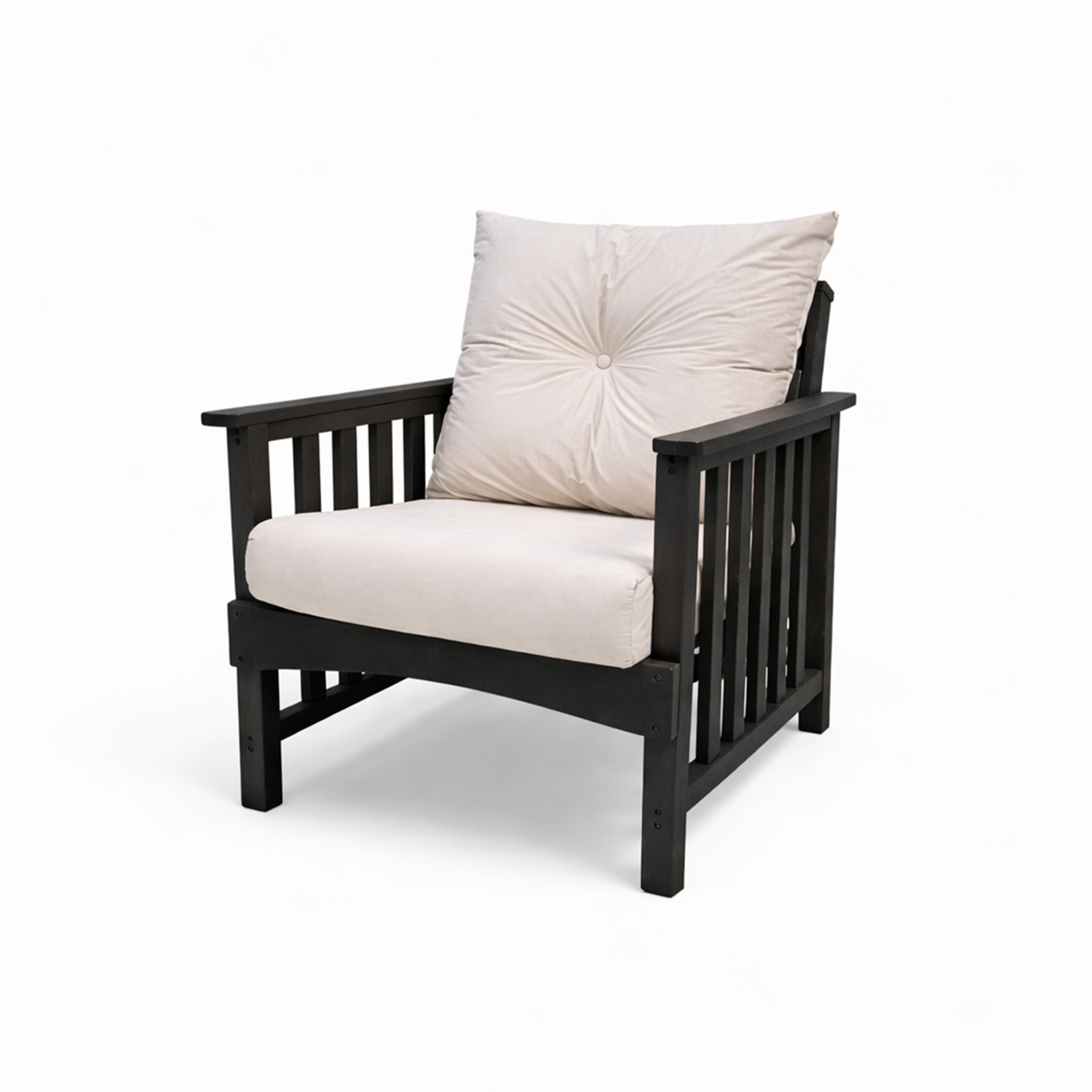eco lounge recycled plastic outdoor deep seating sofa chair with cushion in black color for patio and outdoor spaces