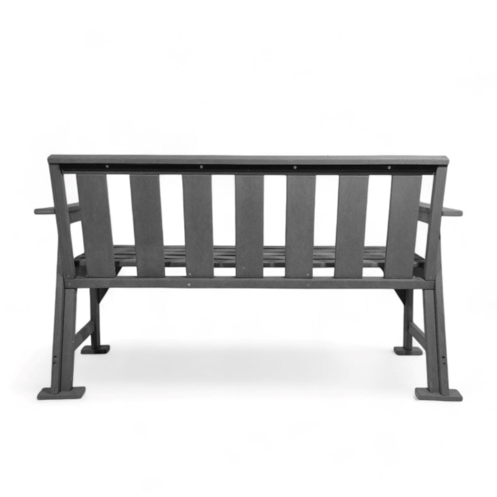 back view of eco urban 3 seater outdoor bench with backrest and armrest made from plastic waste