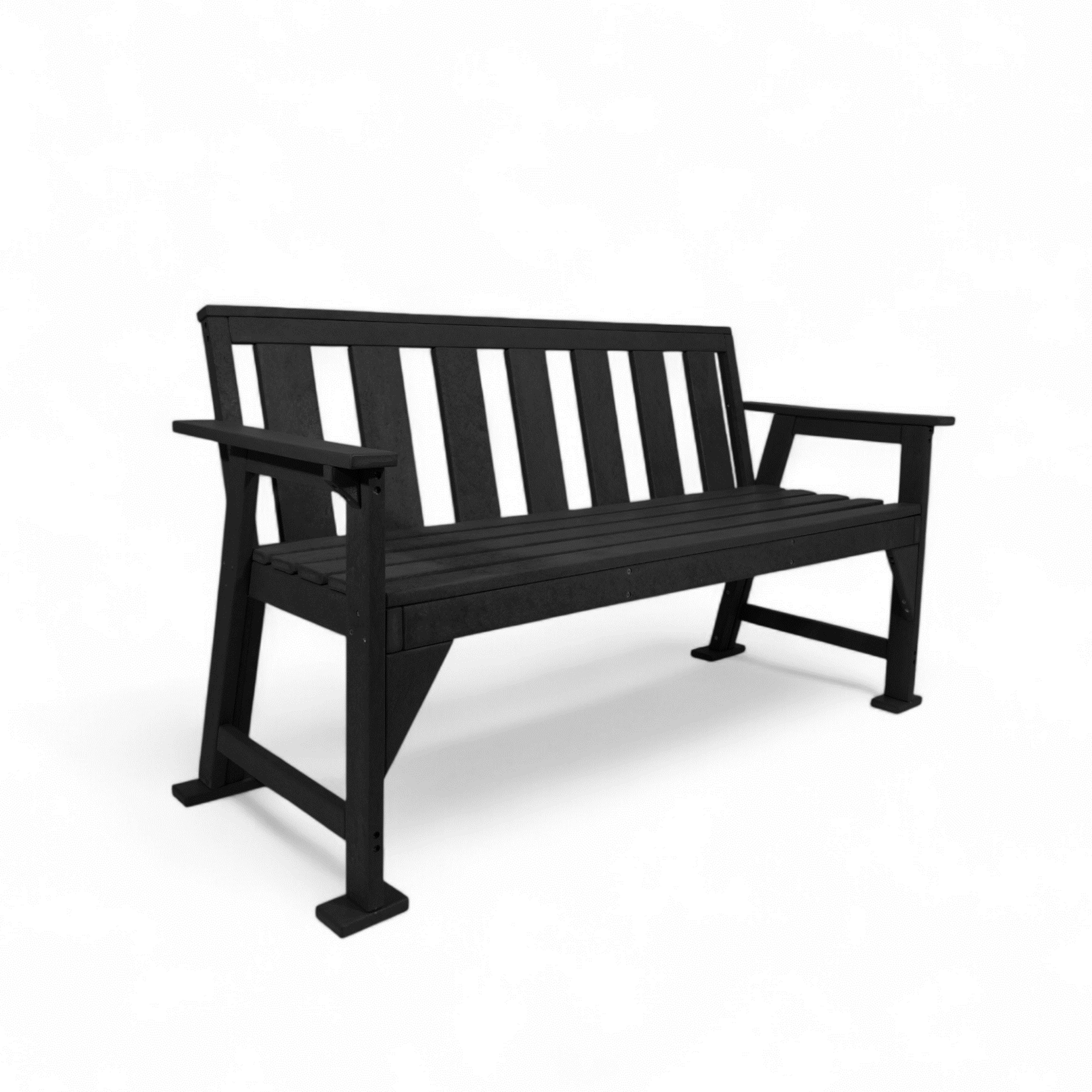 Patio eco urban 3 seater recycled plastic outdoor bench with backrest and armrest in black color