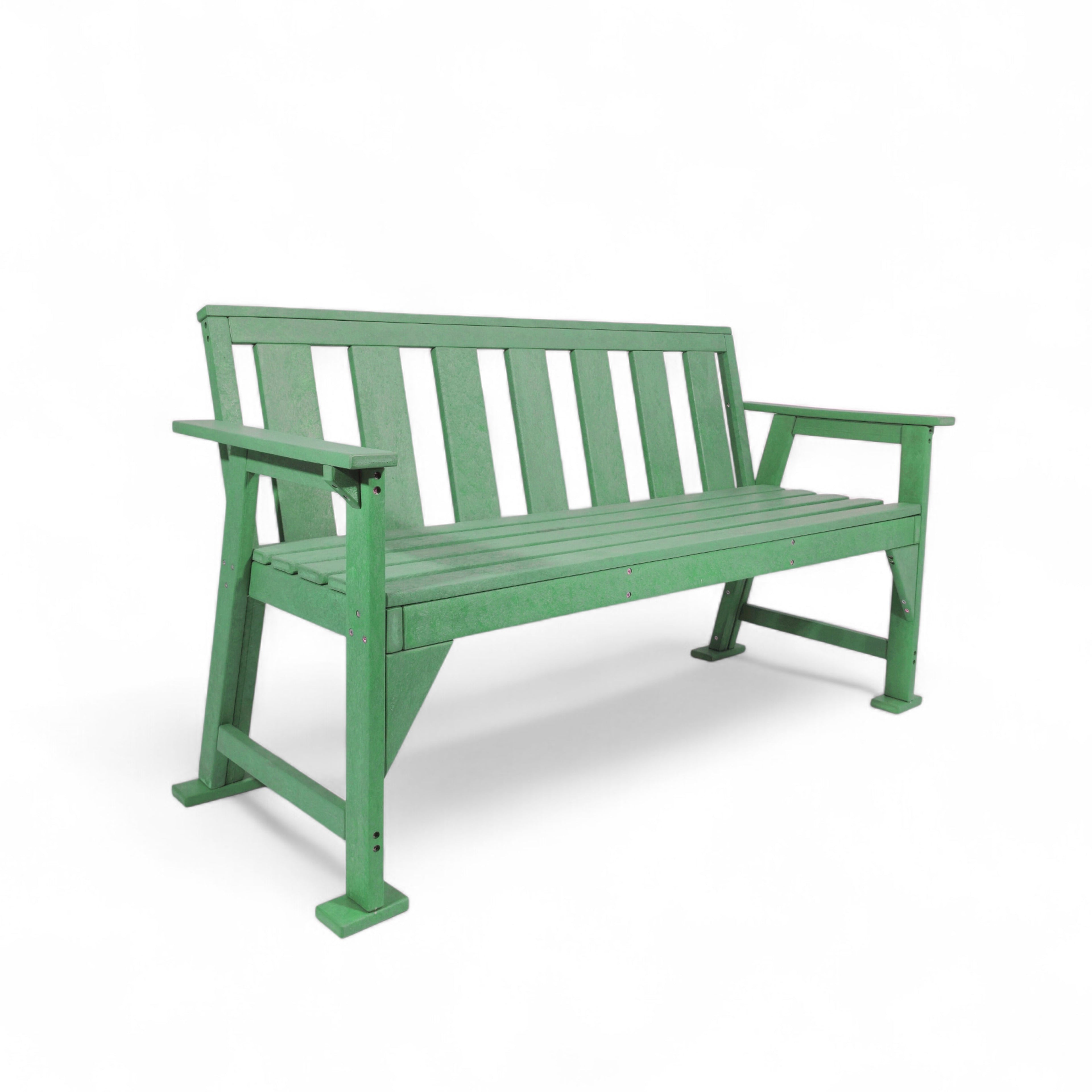 Patio eco urban 3 seater recycled plastic outdoor bench with backrest and armrest in green color