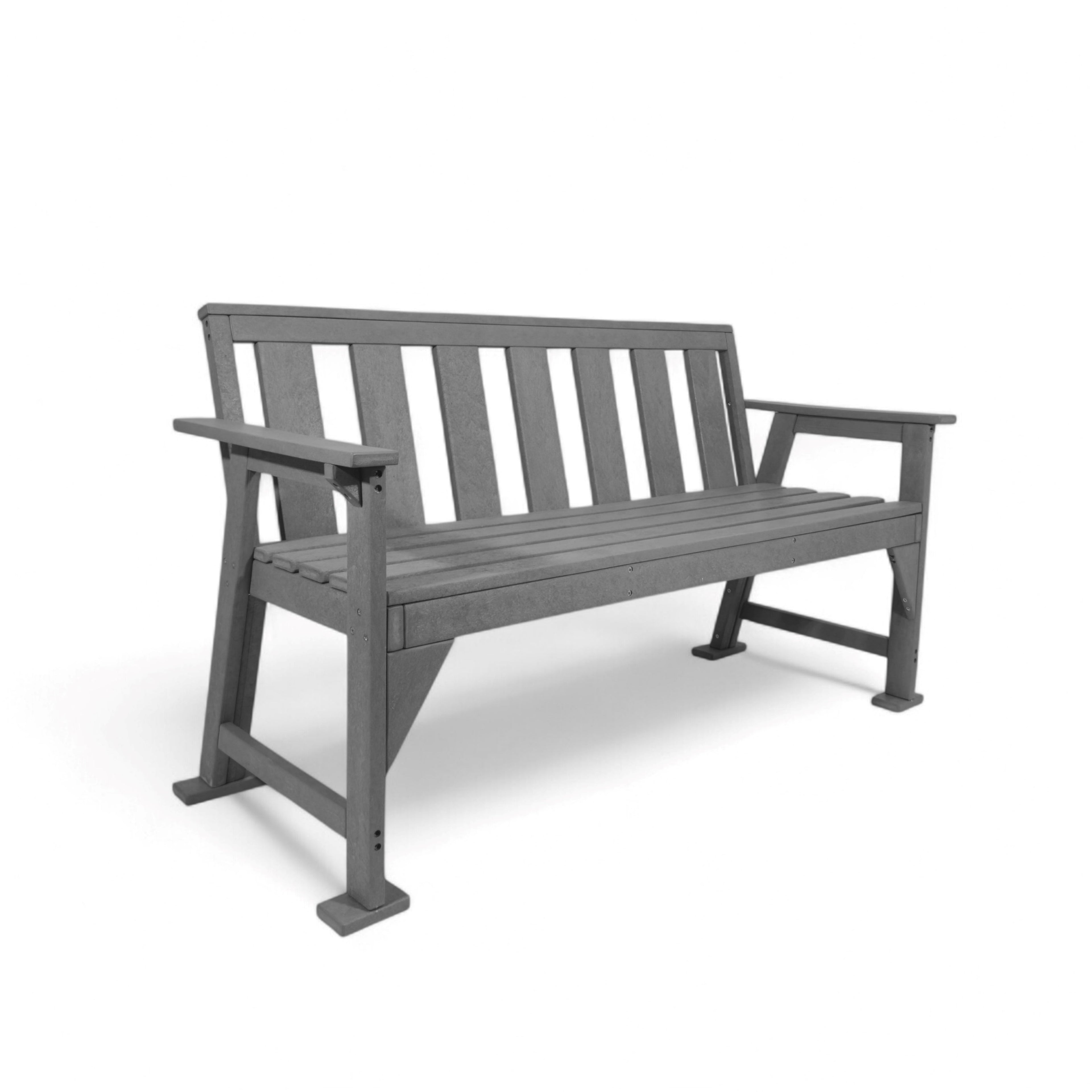 Patio eco urban 3 seater recycled plastic outdoor bench with backrest and armrest in grey color