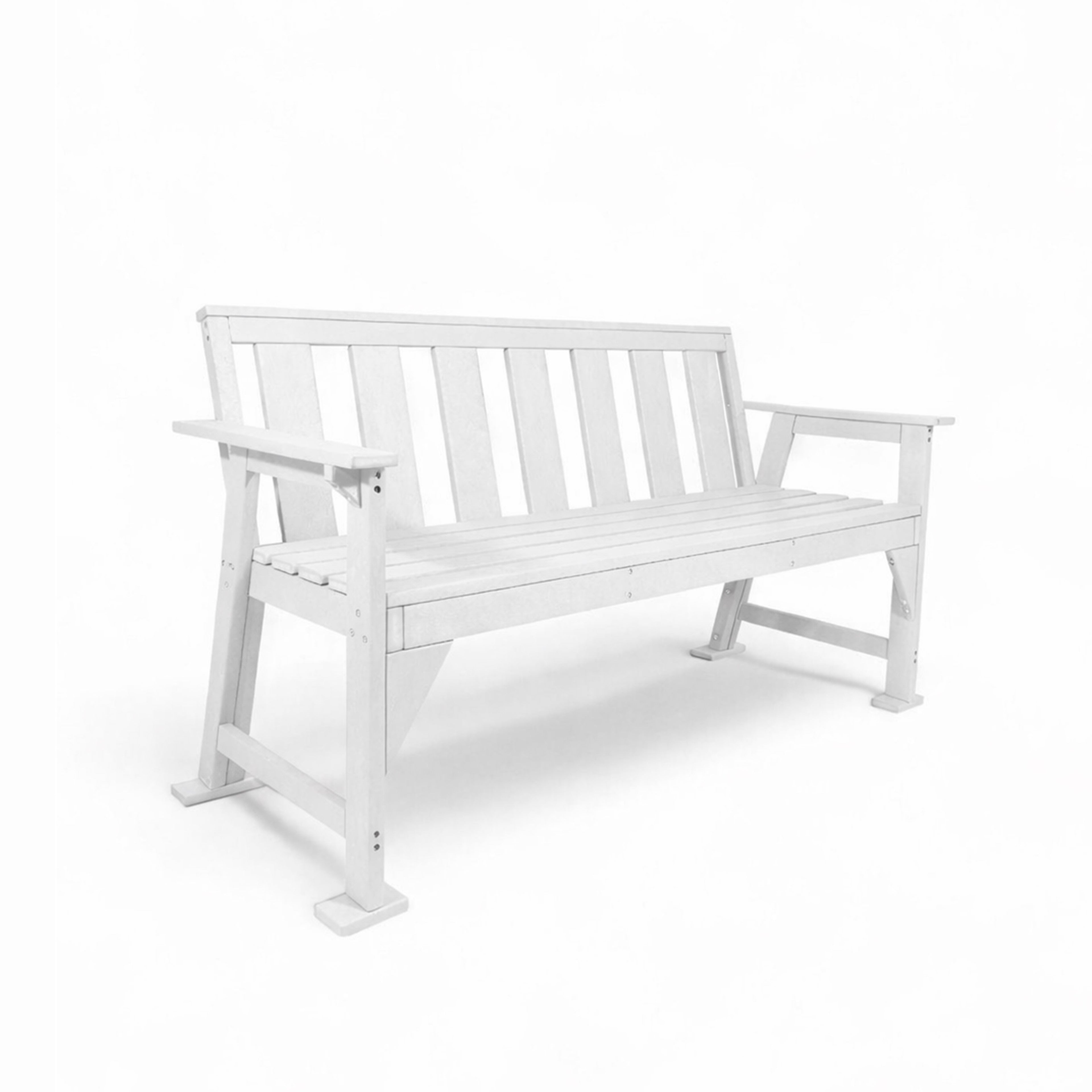 Patio eco urban 3 seater recycled plastic outdoor bench with backrest and armrest in ivory color