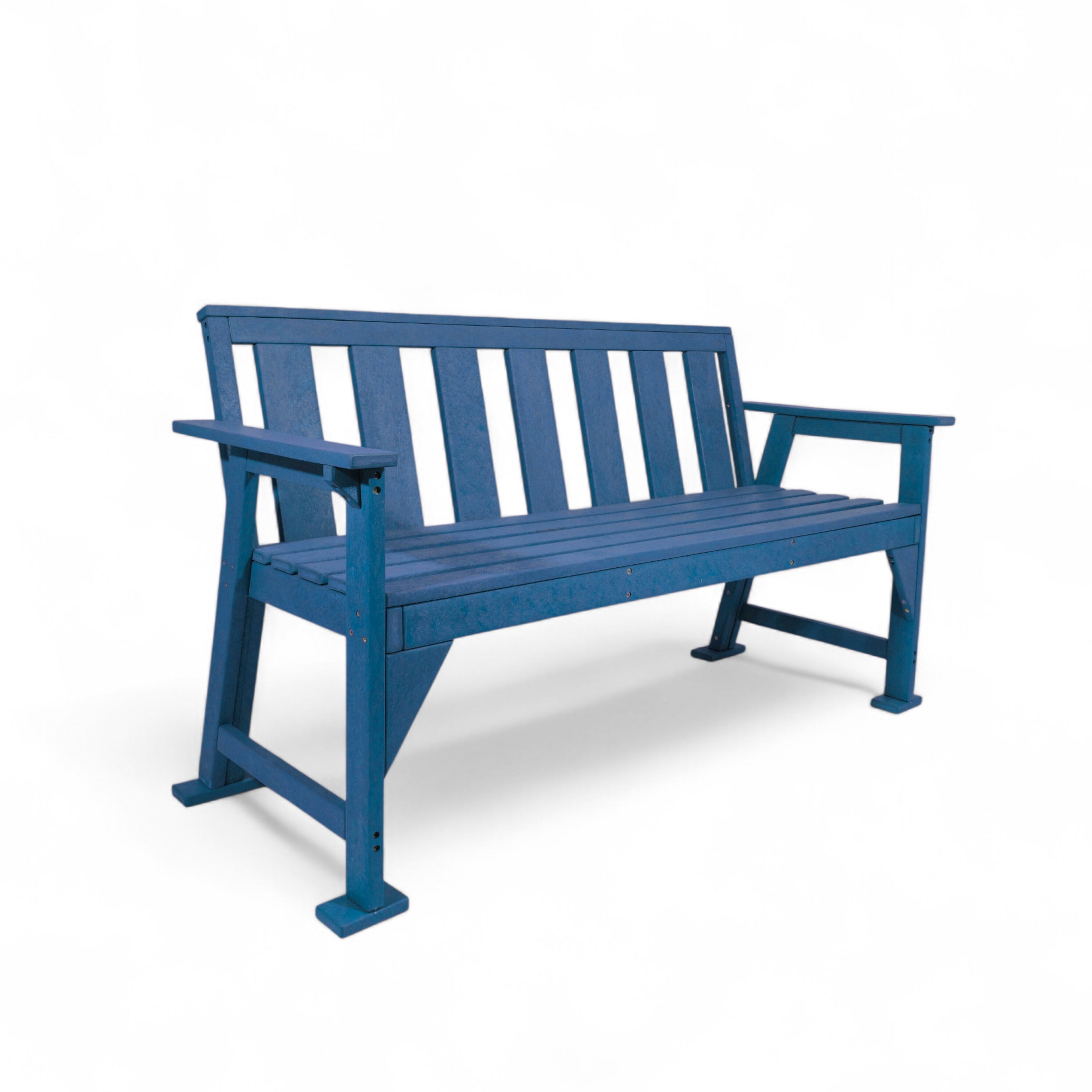Patio eco urban 3 seater recycled plastic outdoor bench with backrest and armrest in pacific blue color