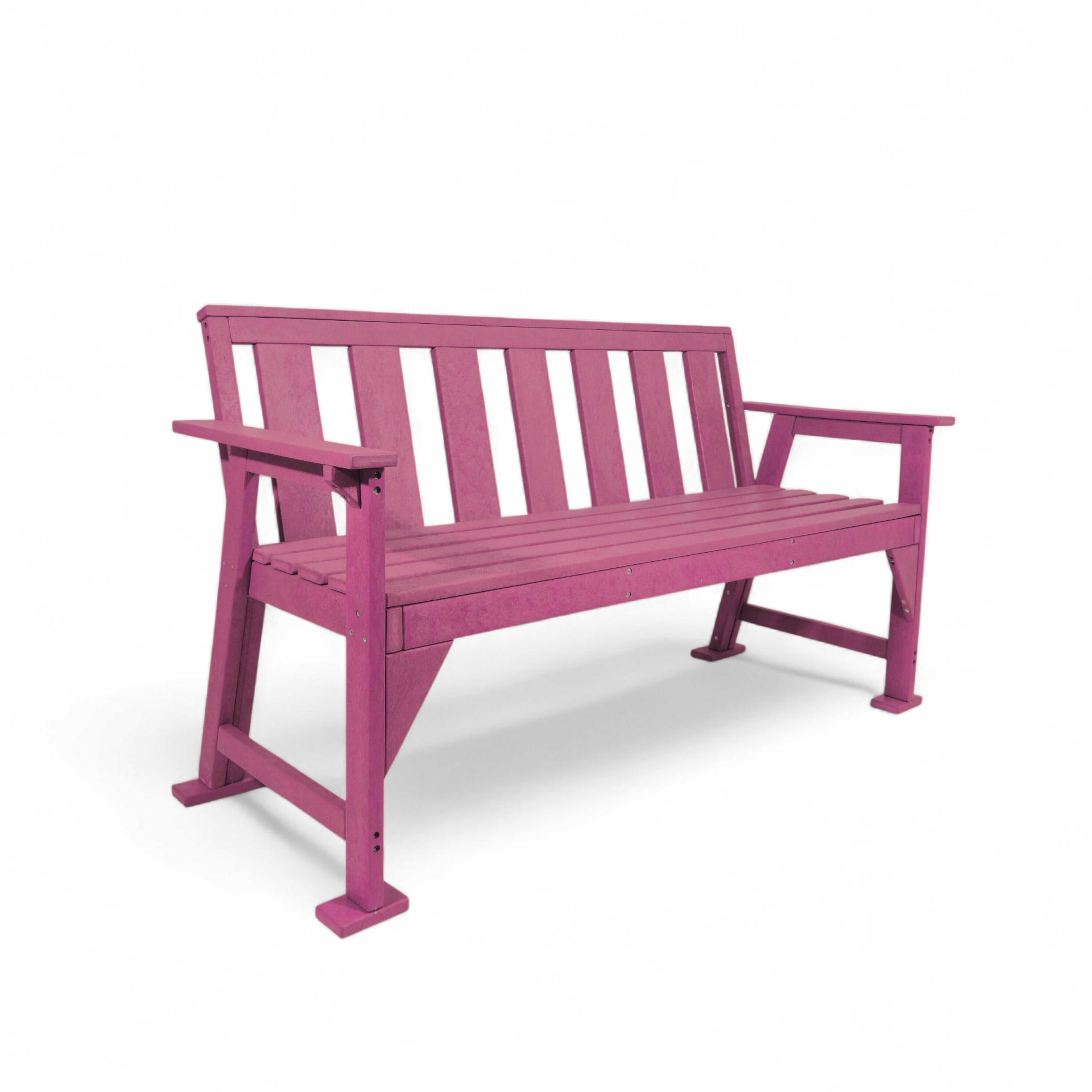 Patio eco urban 3 seater recycled plastic outdoor bench with backrest and armrest in pink color