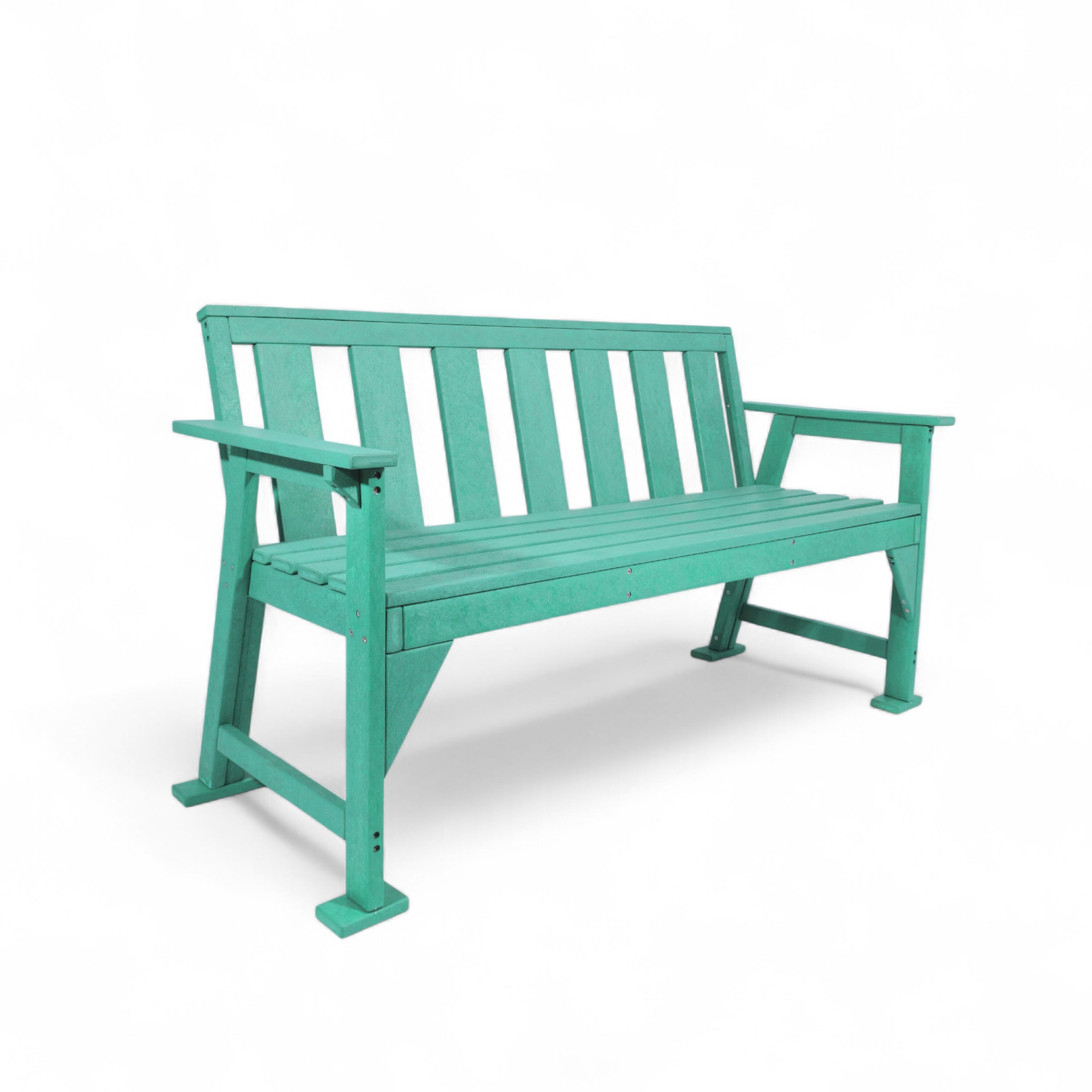 Patio eco urban 3 seater recycled plastic outdoor bench with backrest and armrest in turquoise color