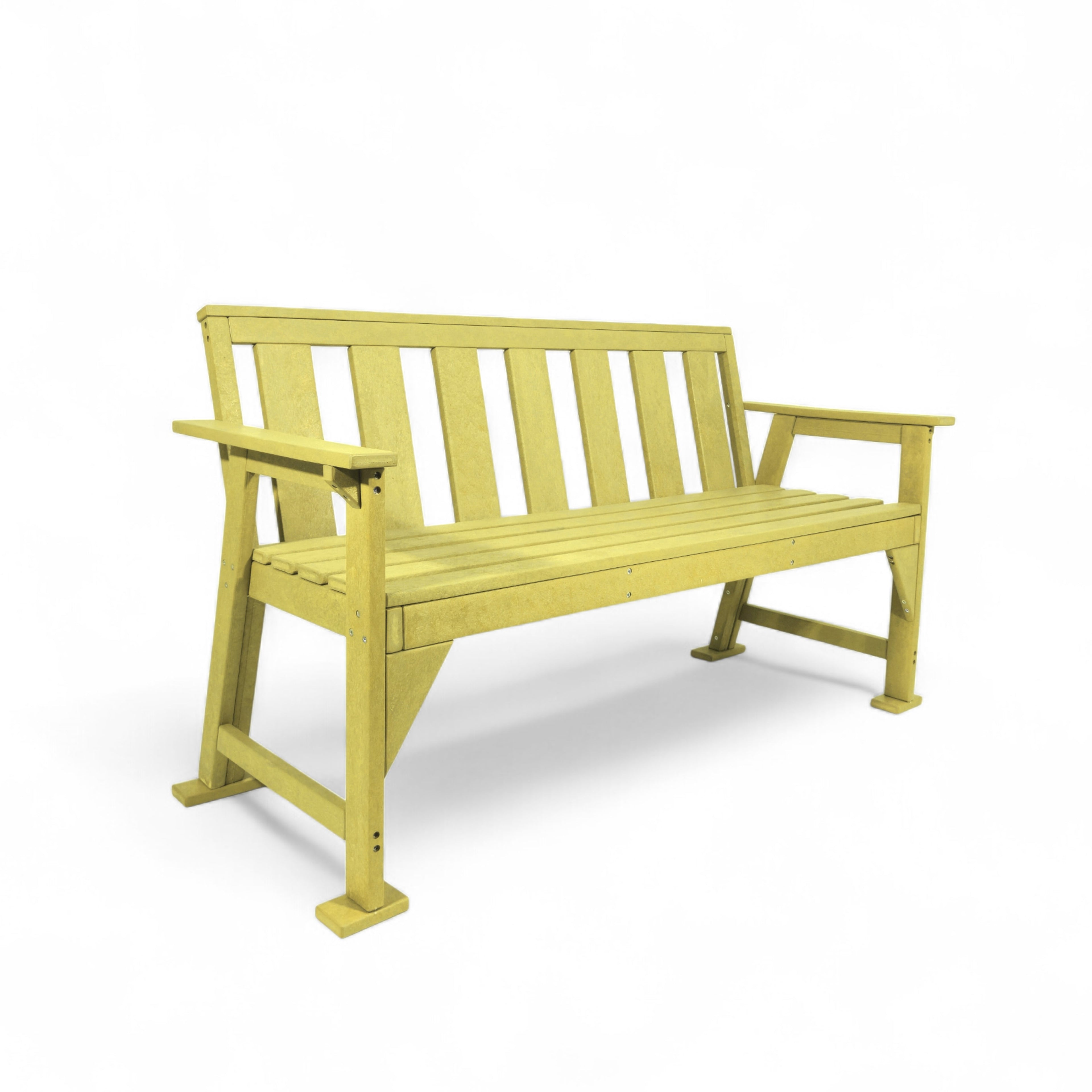 Patio eco urban 3 seater recycled plastic outdoor bench with backrest and armrest in yellow color