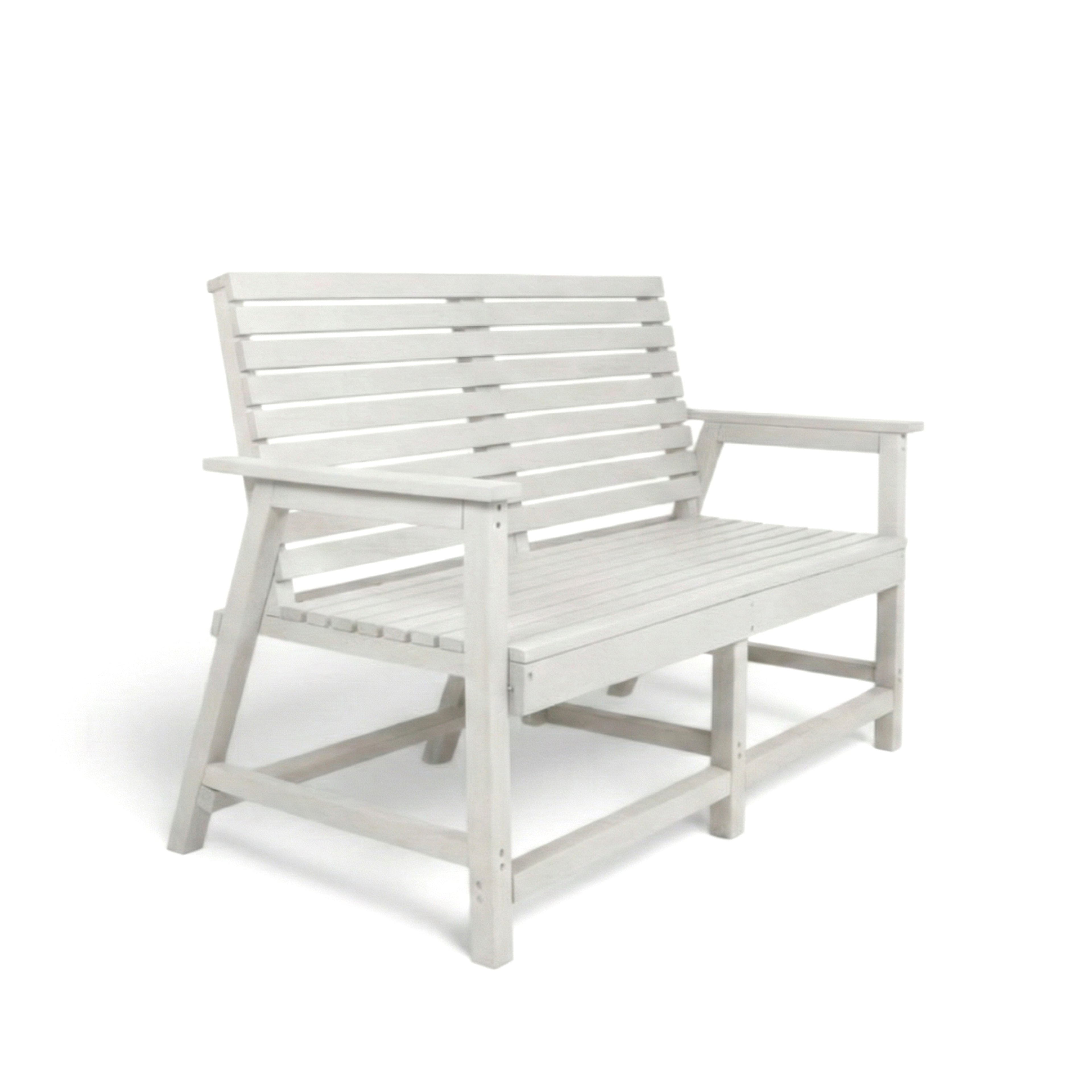 Eco vintage 2 seater recycled plastic outdoor bench with backrest and armrest in ivory color