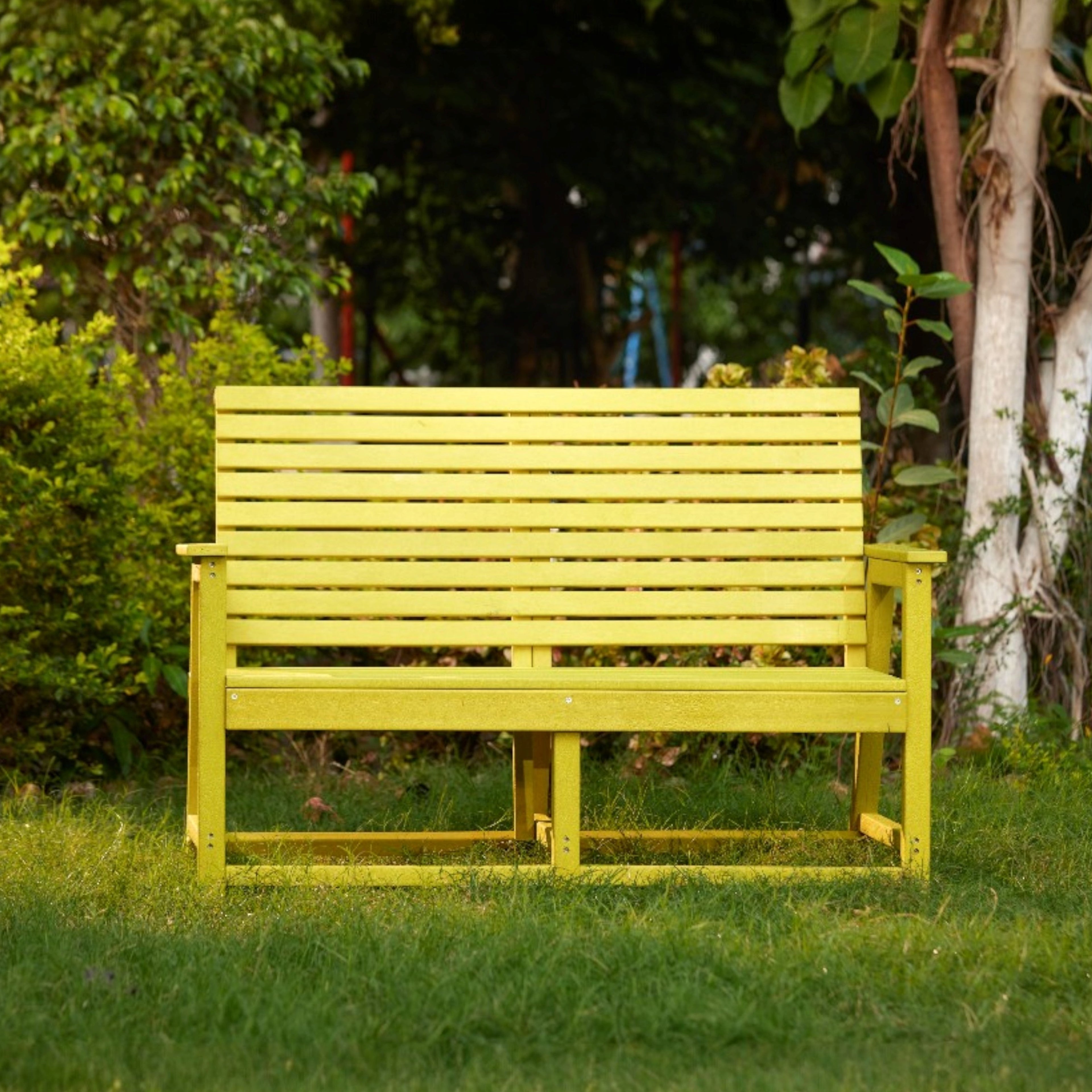 Eco vintage 2 seater bench with backrest and armrest made from recycled plastic waste lumber by econiture