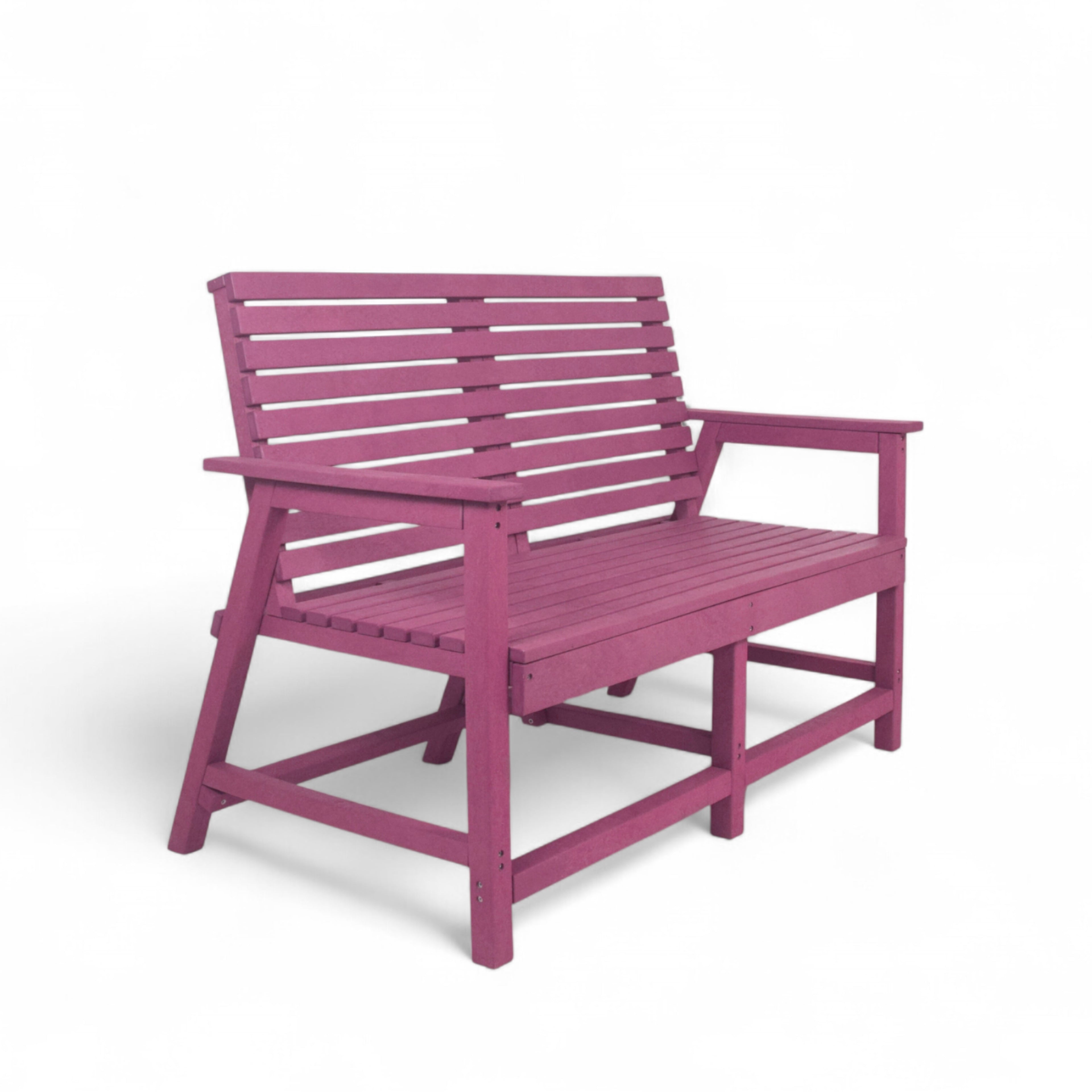 Patio eco vintage 2 seater recycled plastic outdoor bench with backrest and armrest in pink color 