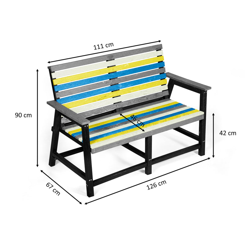 Eco 2 seater bench with backrest with armrest