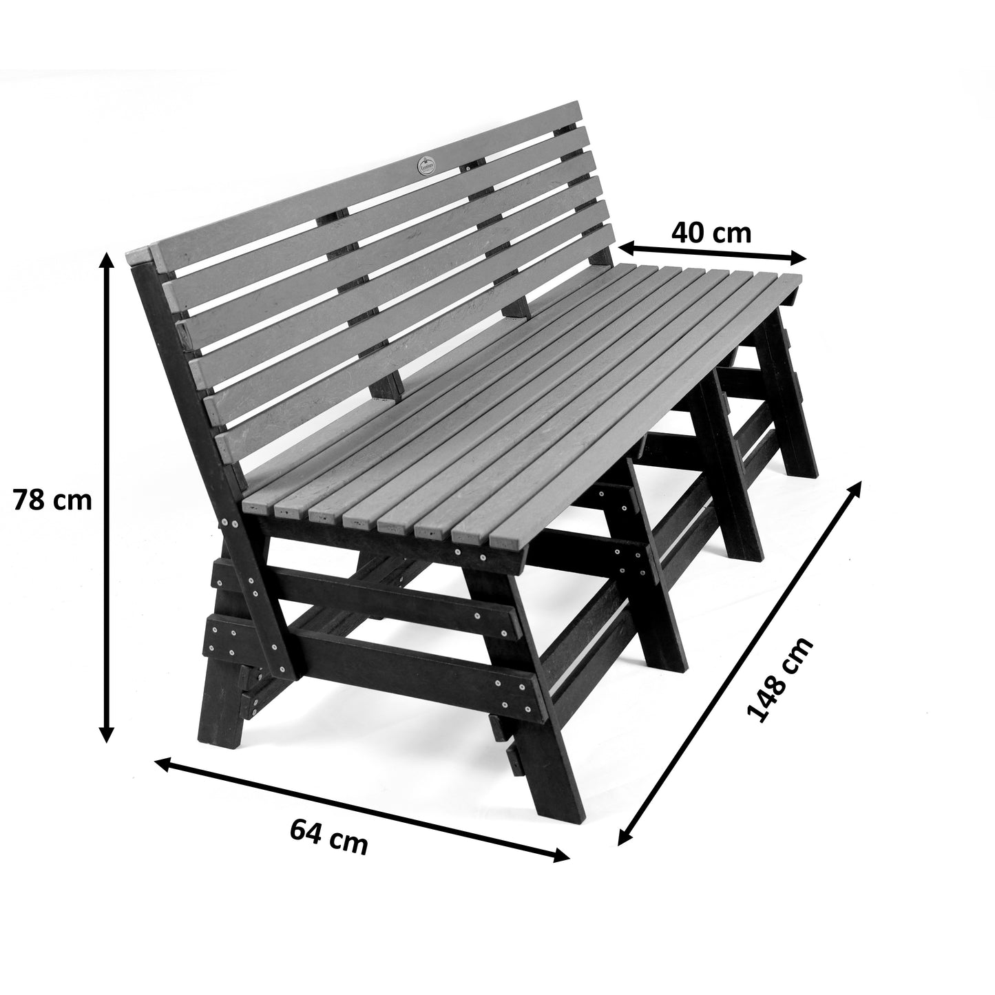Eco 3 seater bench with backrest