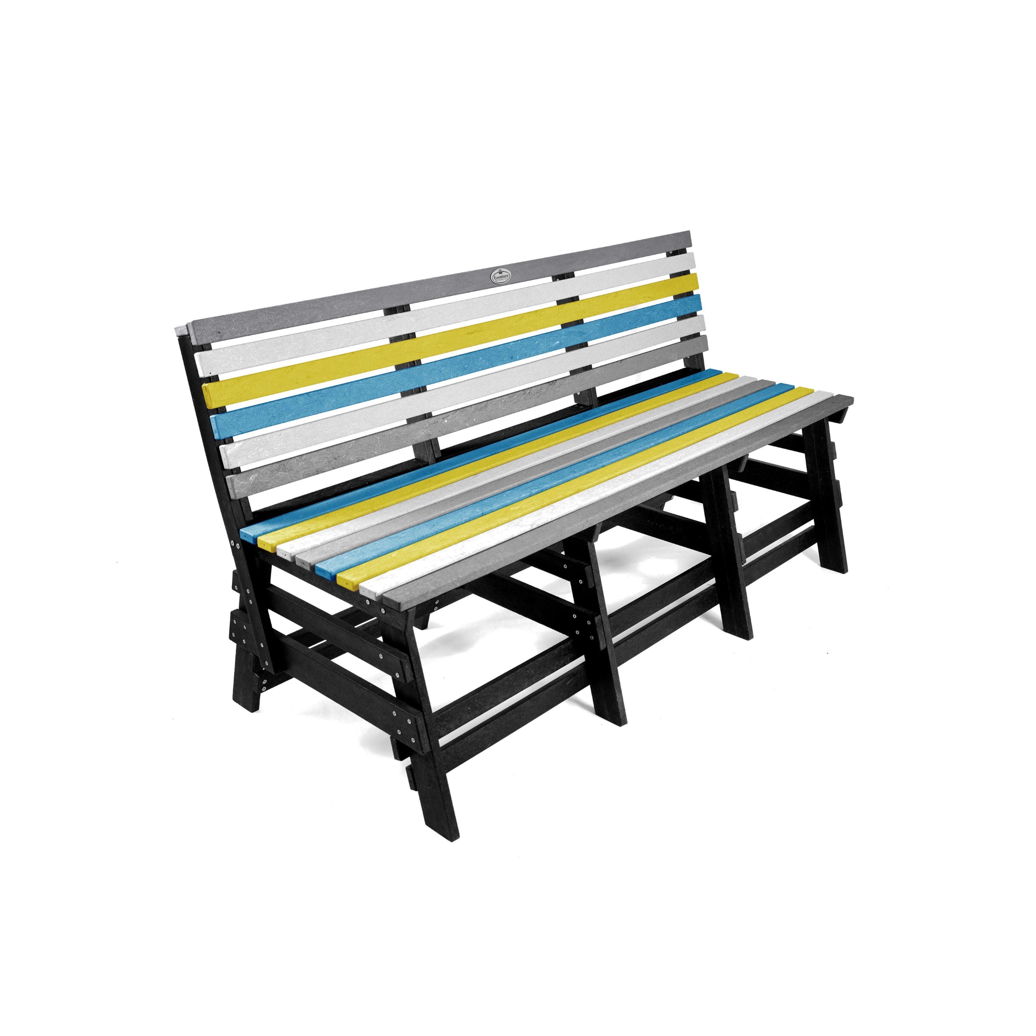 Eco classic 3 seater recycled plastic outdoor bench with backrest in multicolor